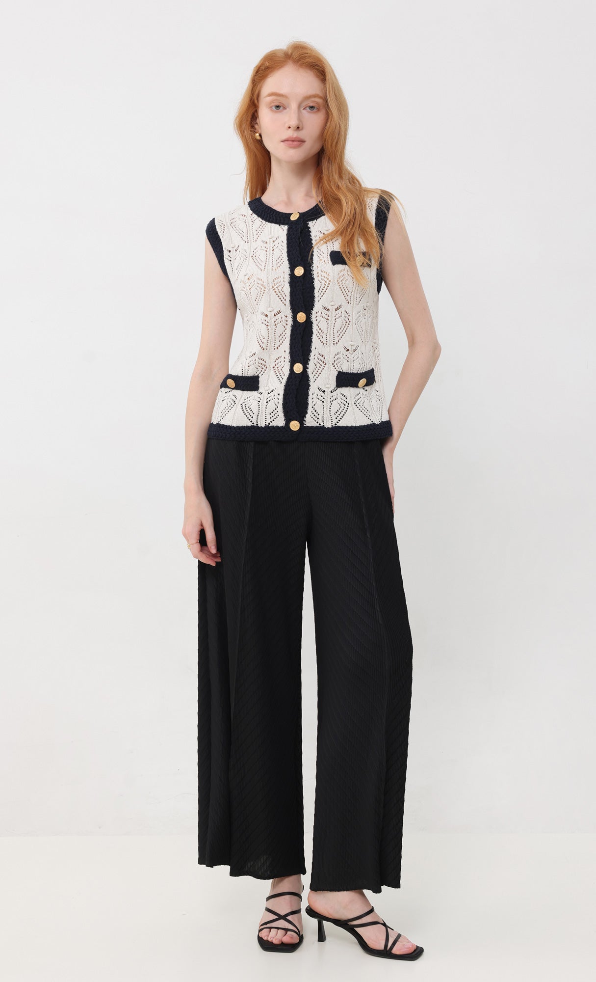 Flow pleated wide leg pants_black