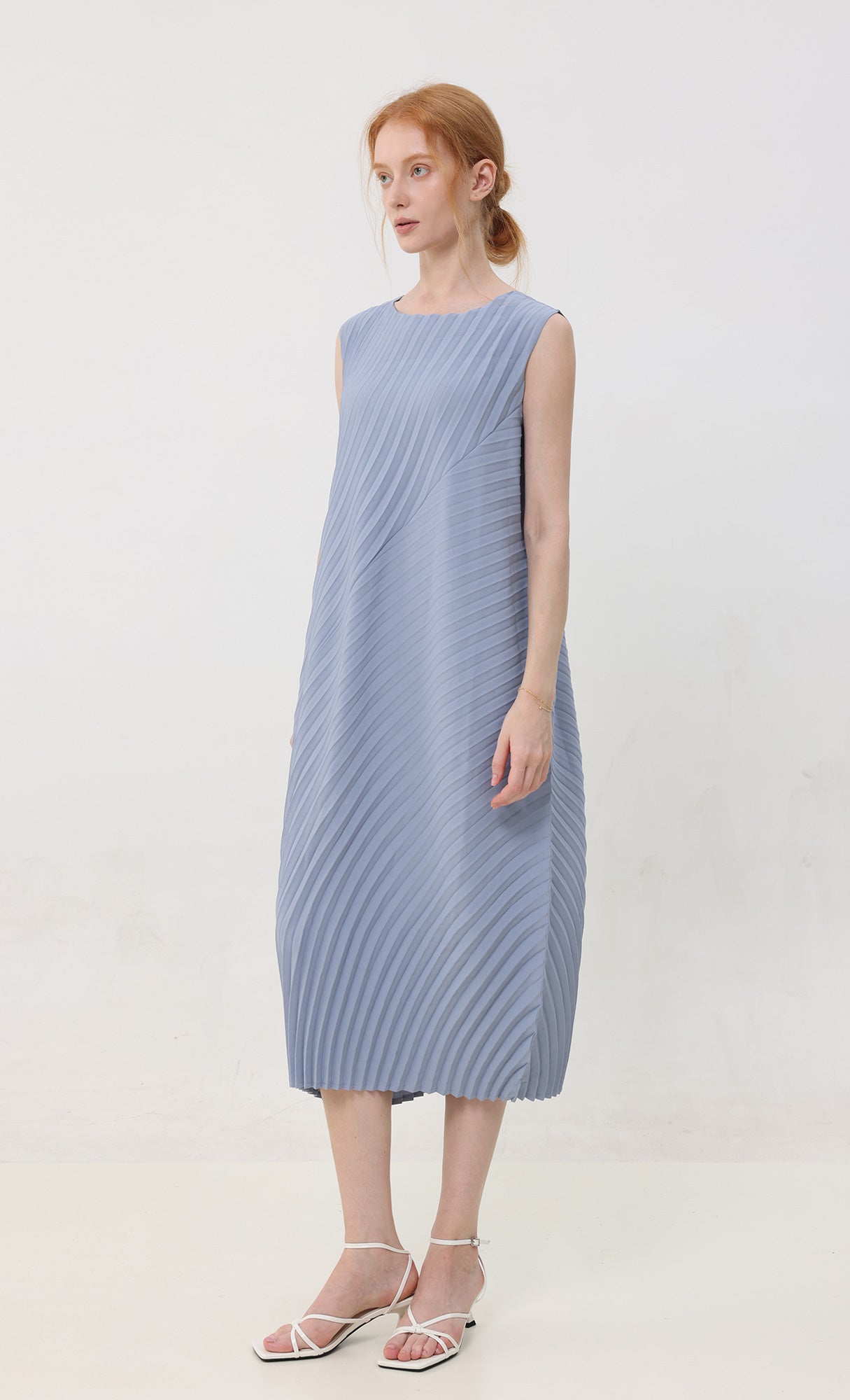 Twist pleated slip dress_skyblue