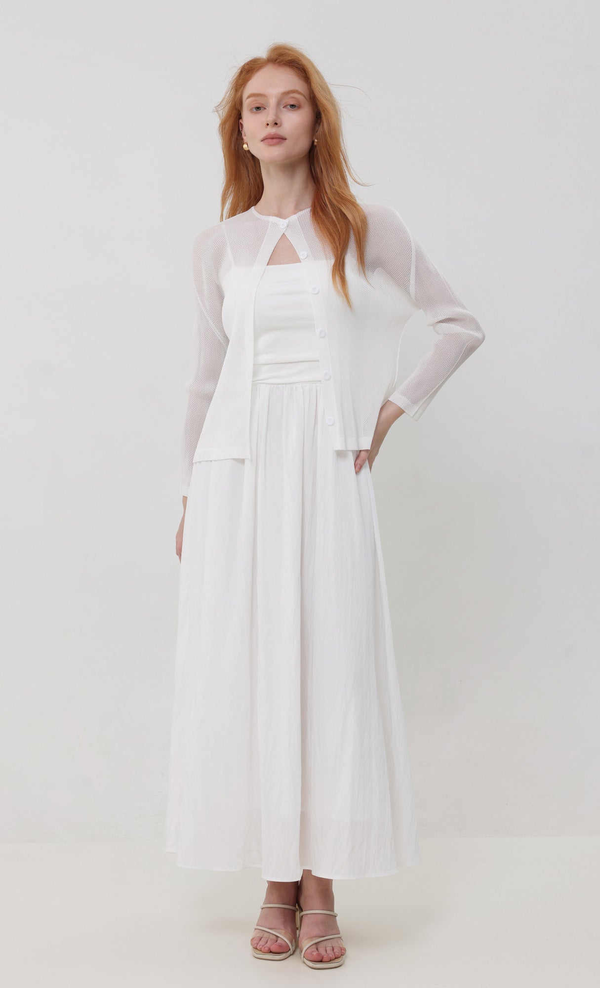 Sheer pleated cardigan_ivory