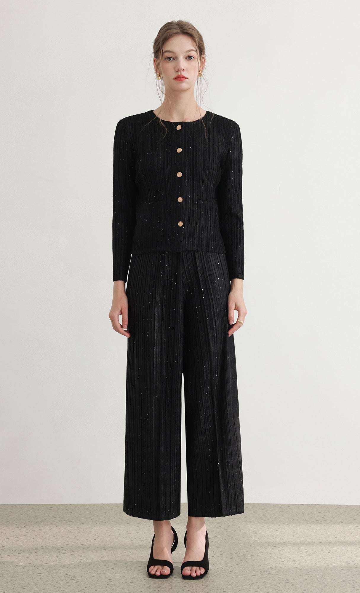 Tweed pleats pintuck pants_black