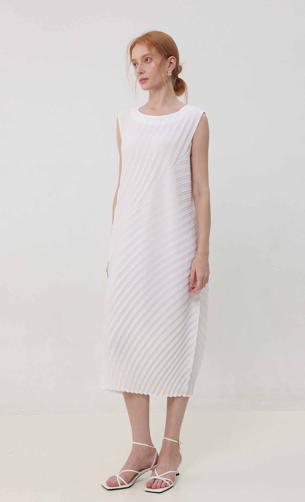 Twist pleated slip dress_white