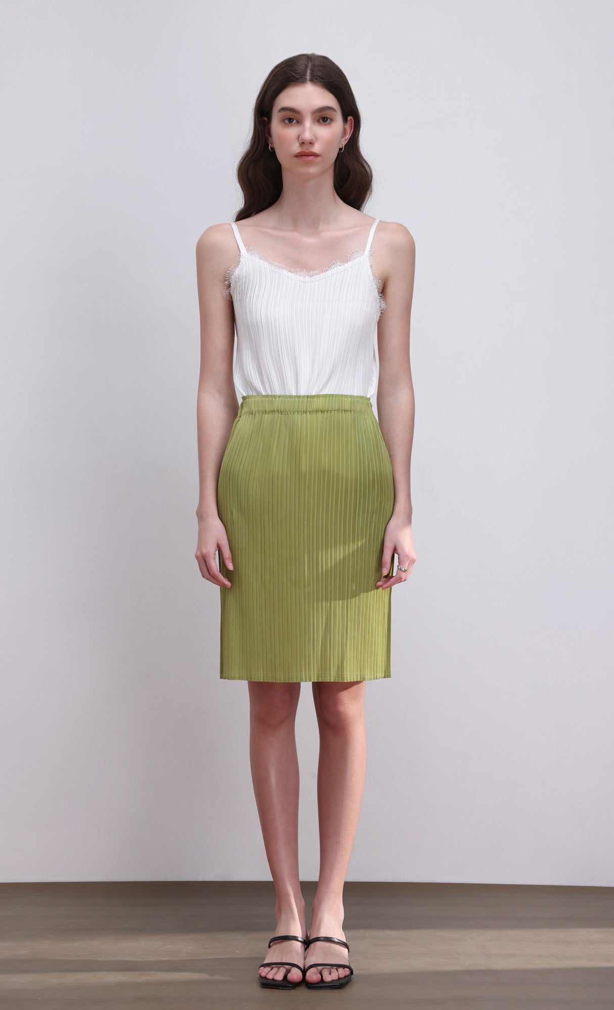 Dara pleated midi skirt_green