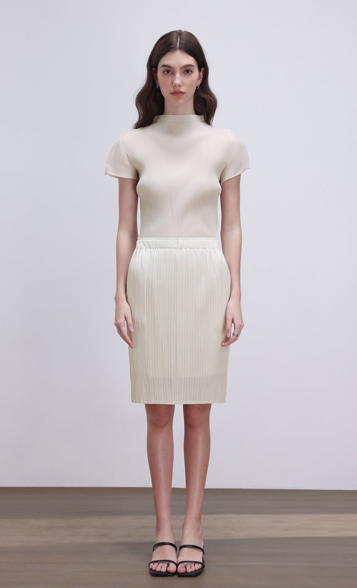 Dara pleated midi skirt_ivory