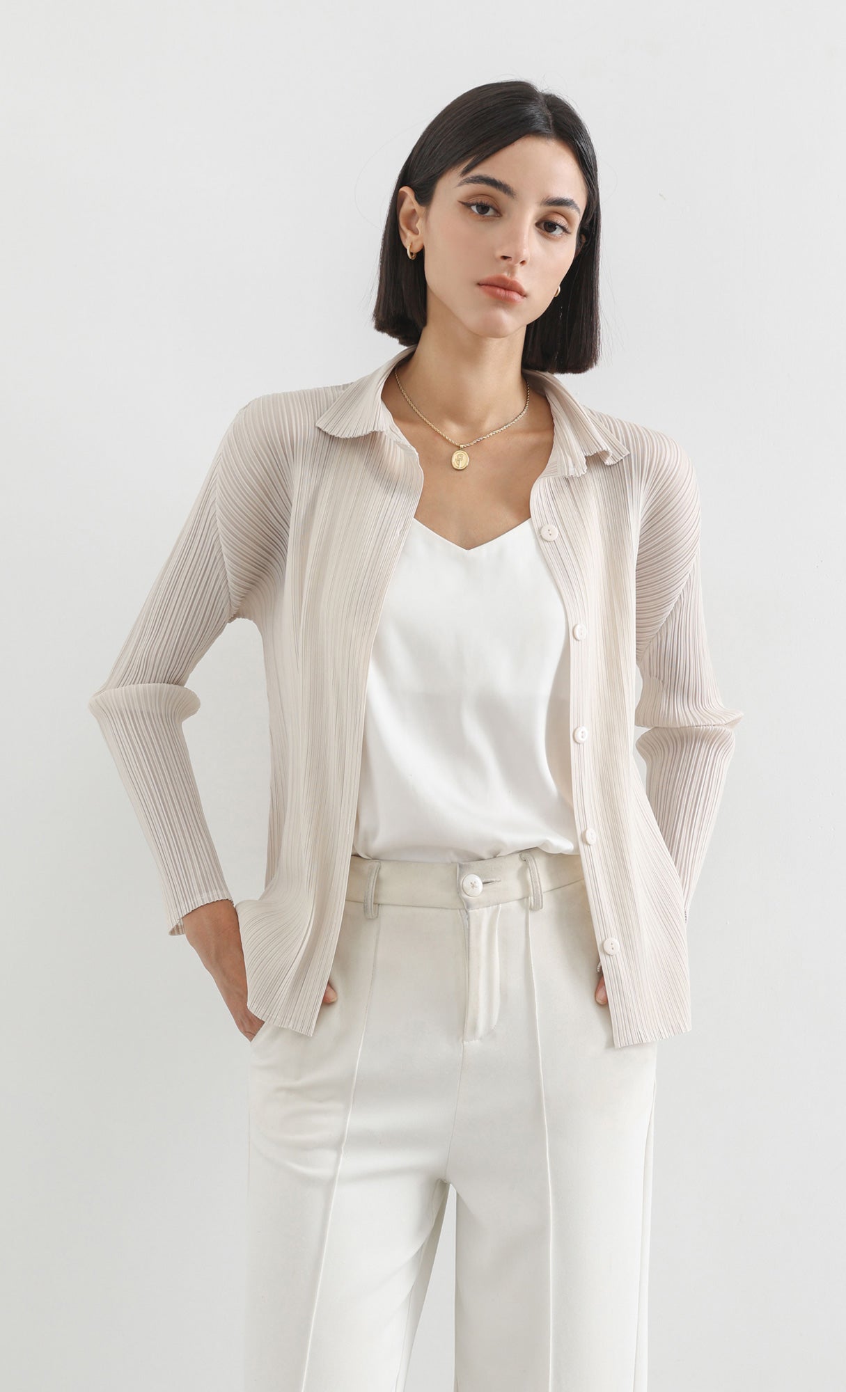 hush pleated shirts_lightbeige