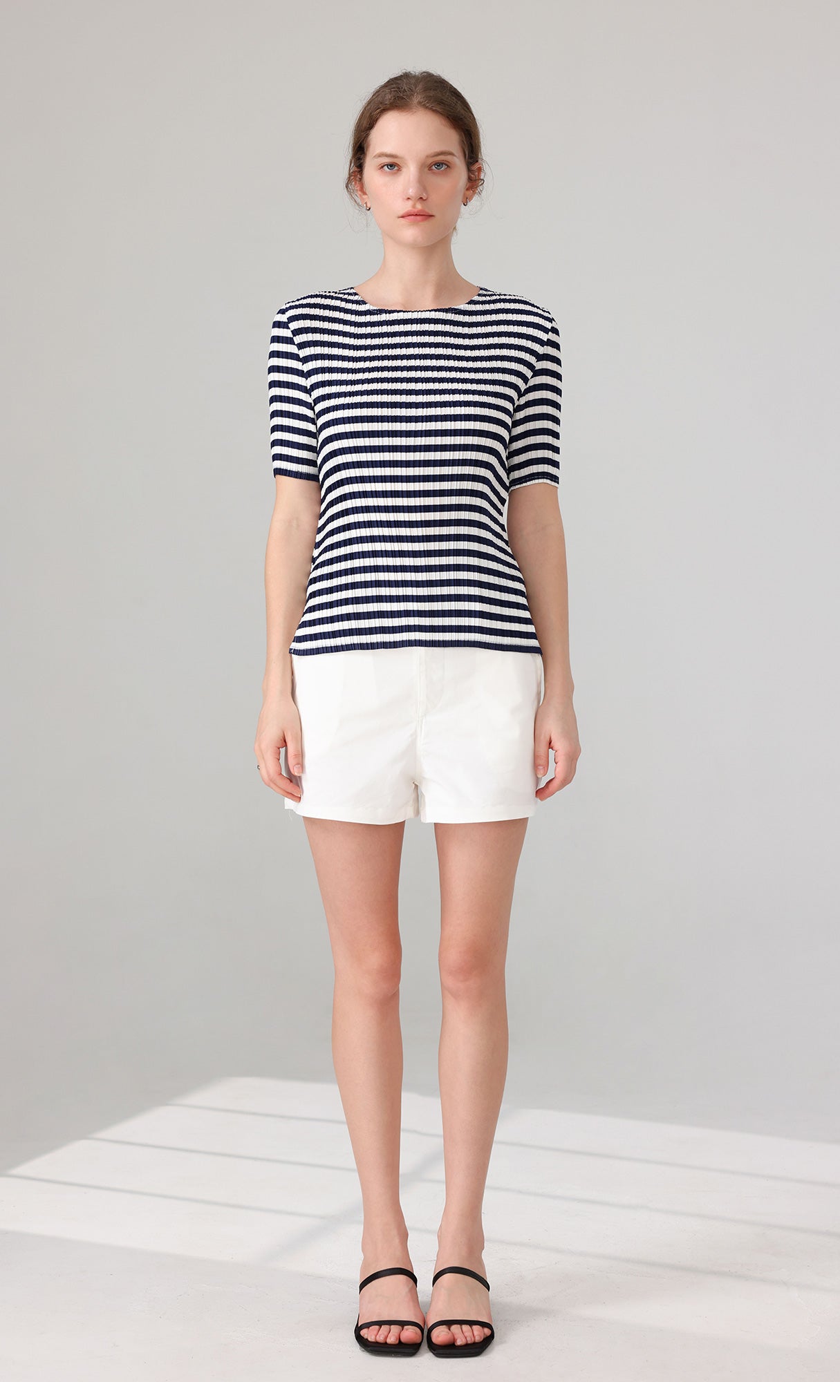Marine Stripe Pleated Top_stripe