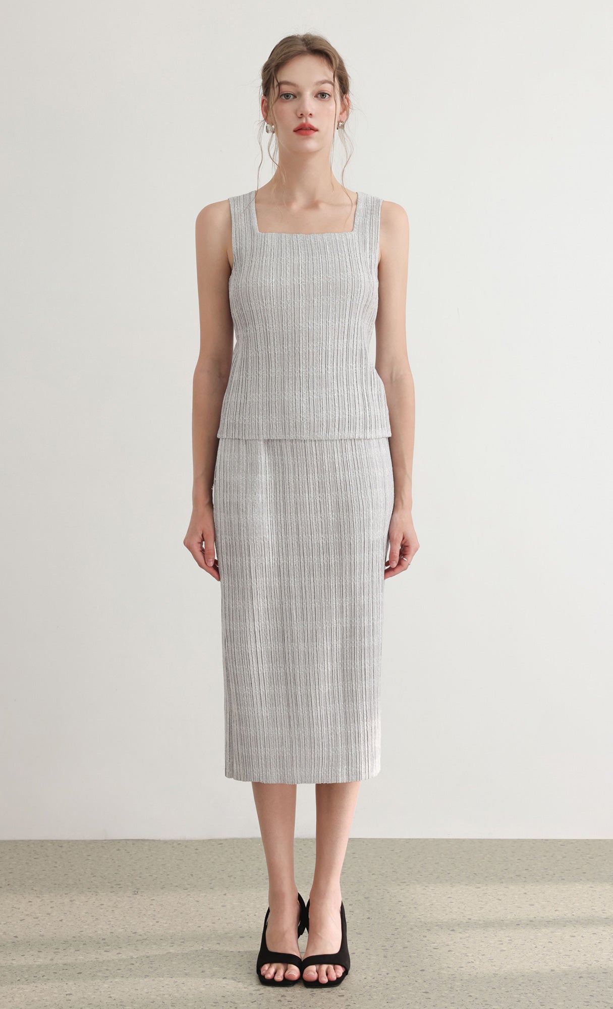 Tweed pleats top_grey