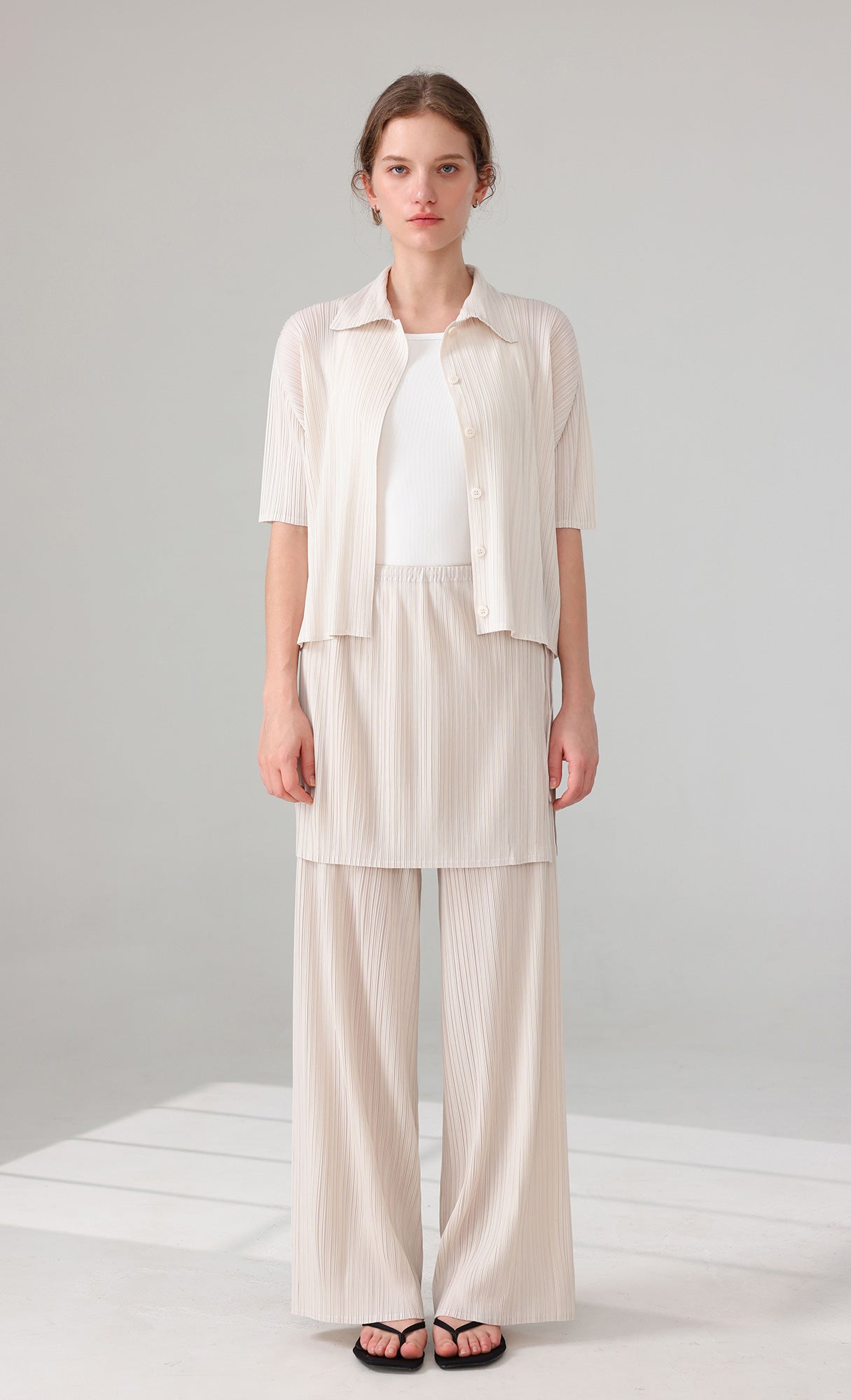 Palette collard pleated shirts_ivory