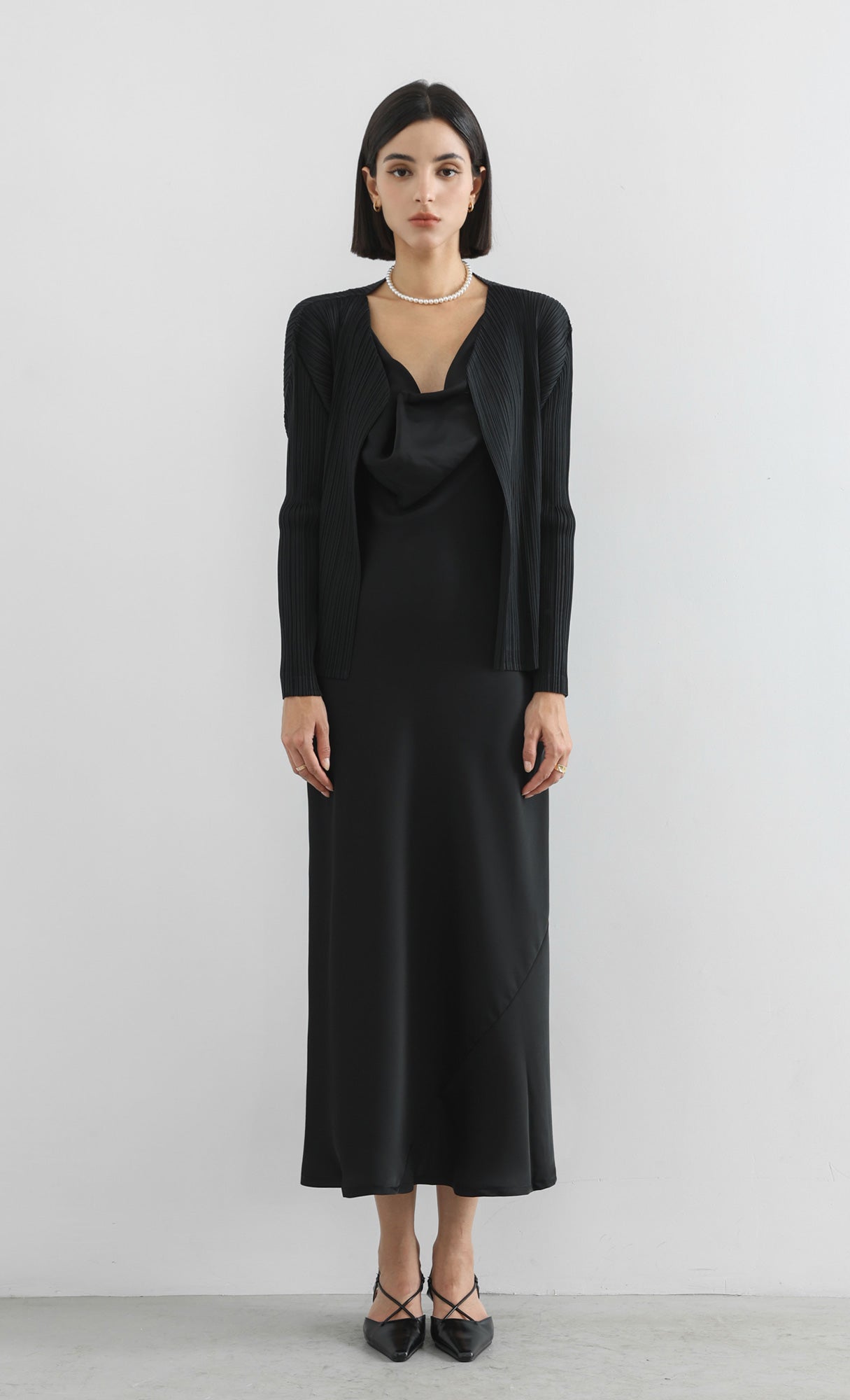 modi pleated cardigan_black
