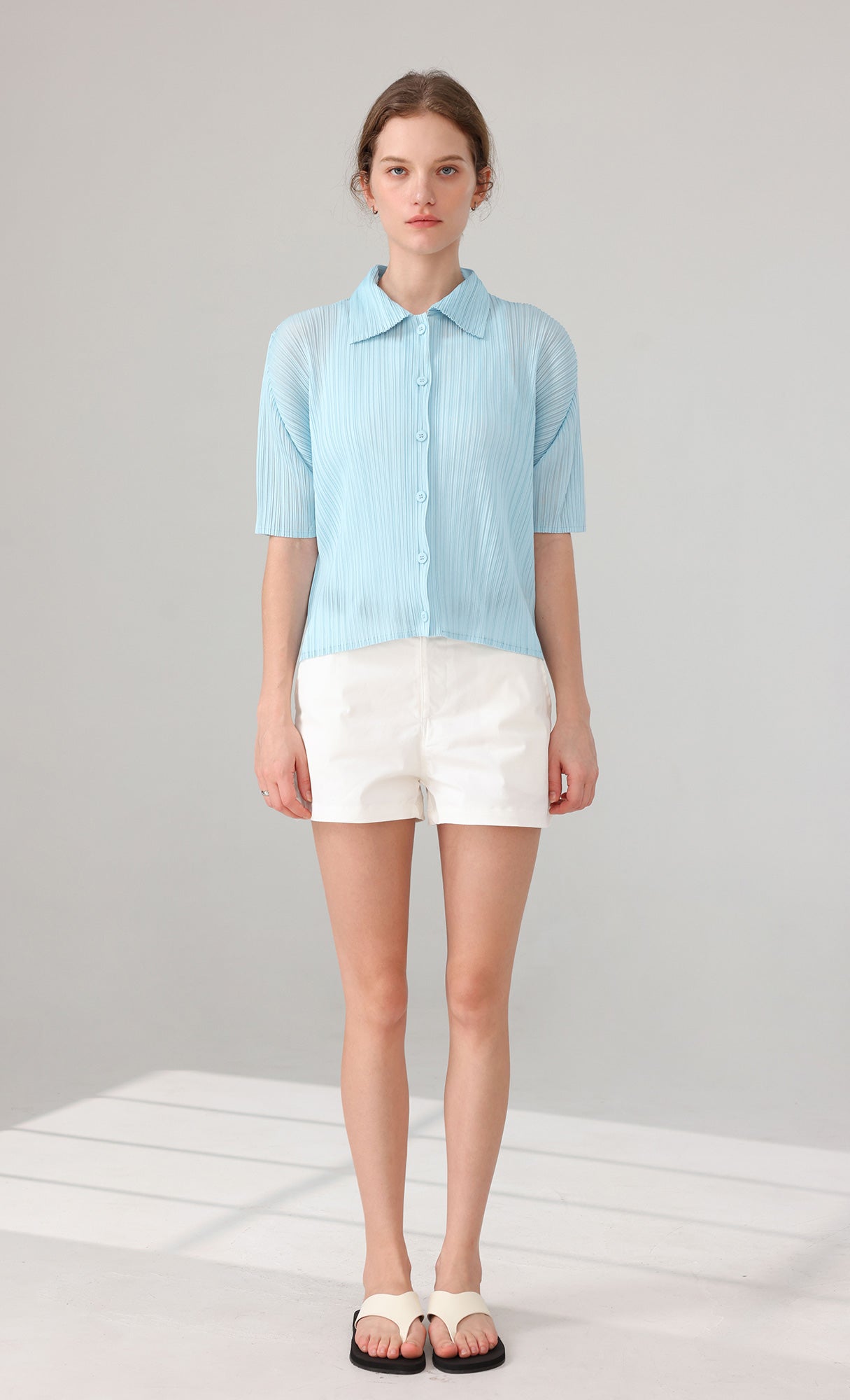 Palette collard pleated shirts_skyblue