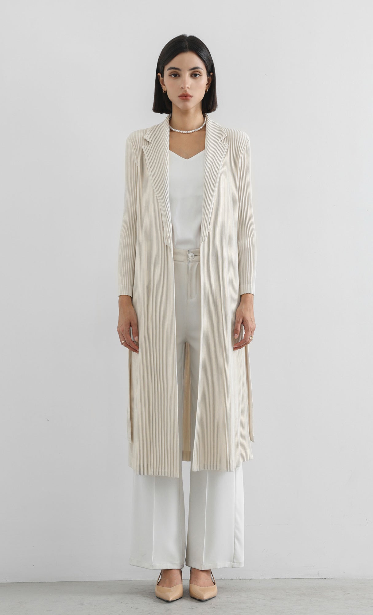 haze pleated belted trench_ivory