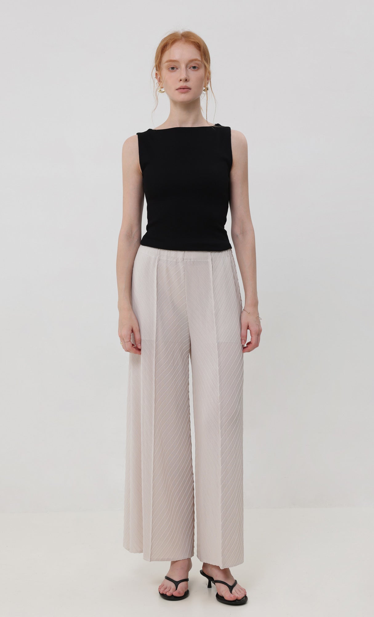 Flow pleated wide leg pants_lightbeige