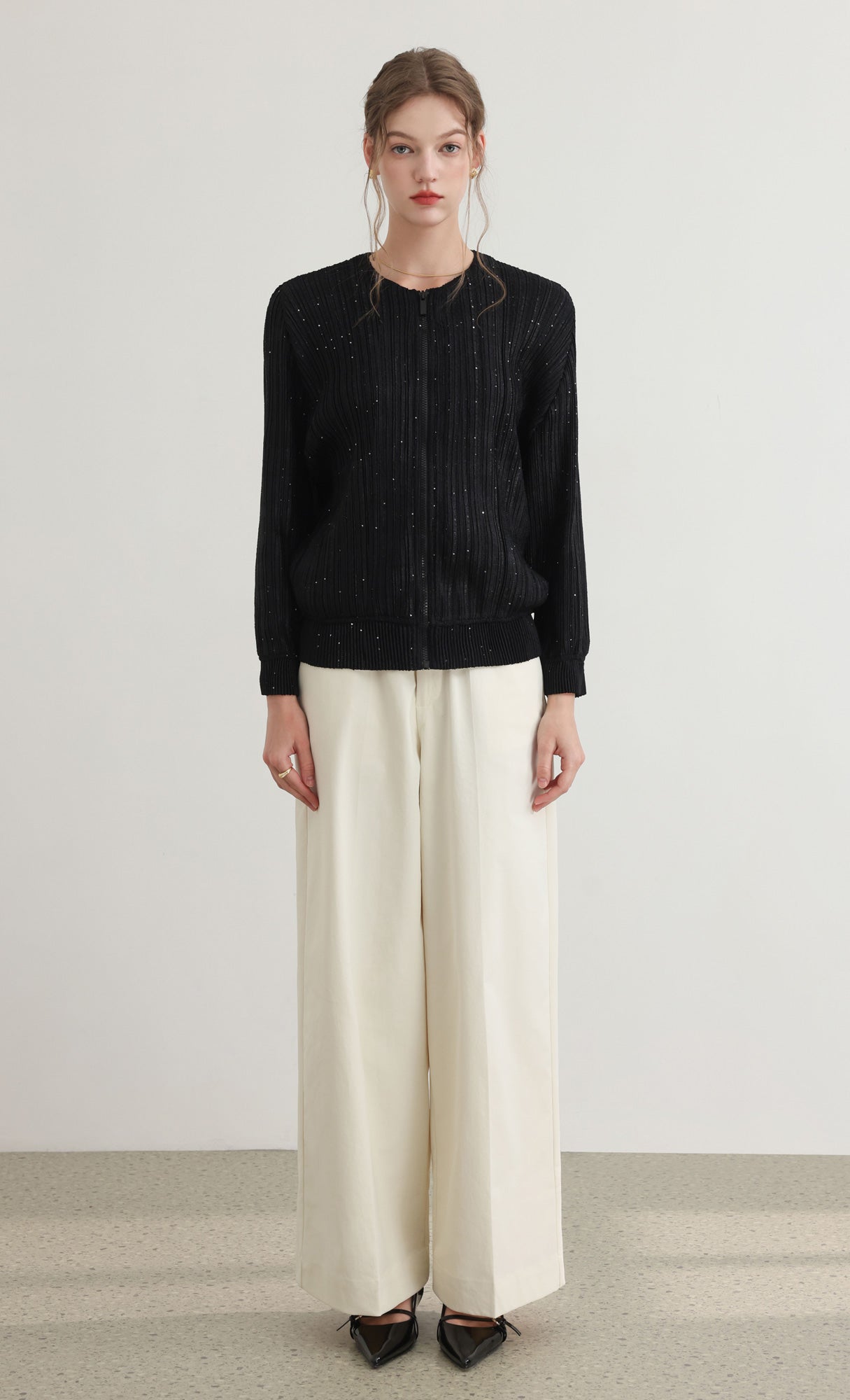 Tweed pleats blouson jumper_black