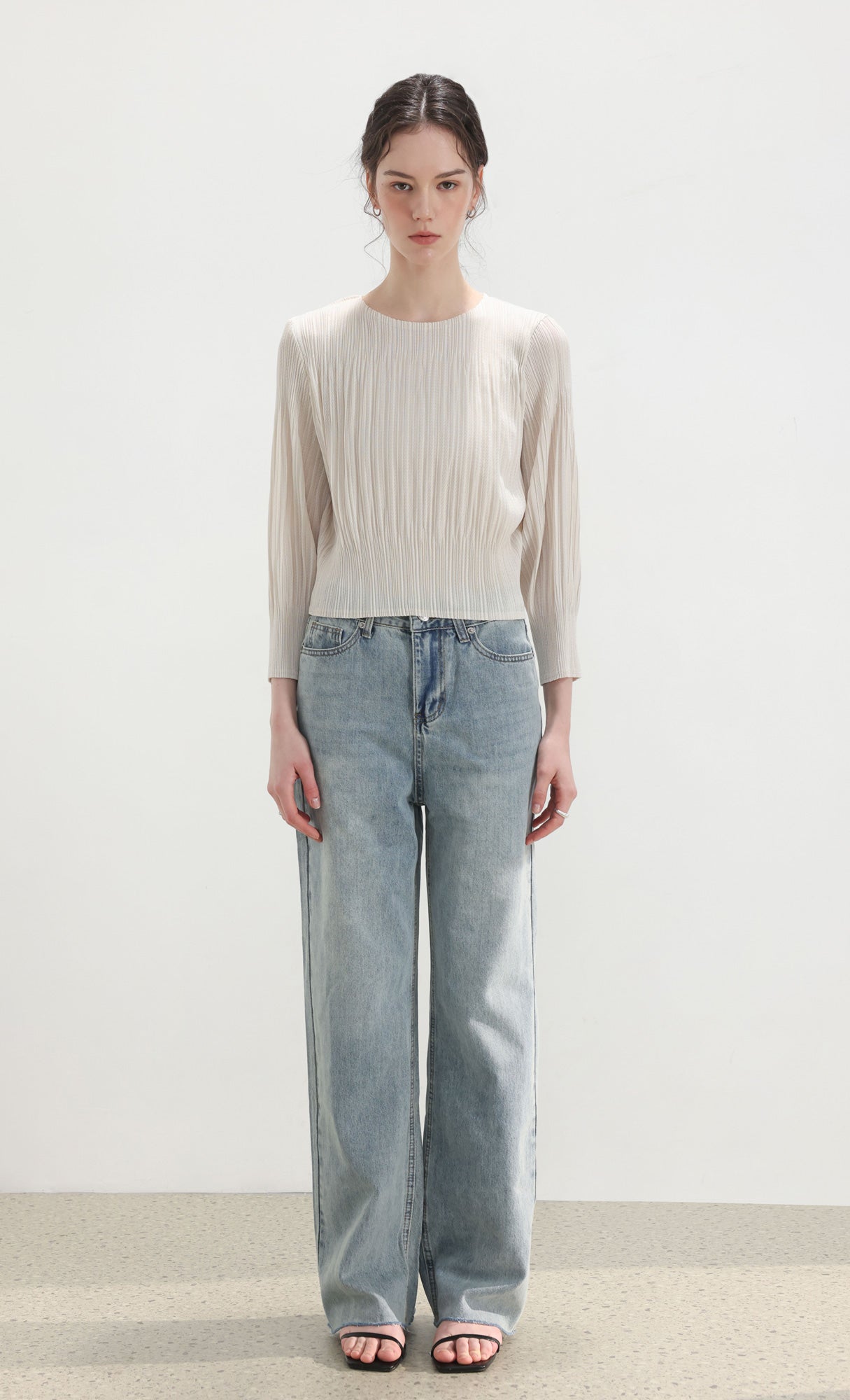 Leon pleated long-sleeve top_ivory