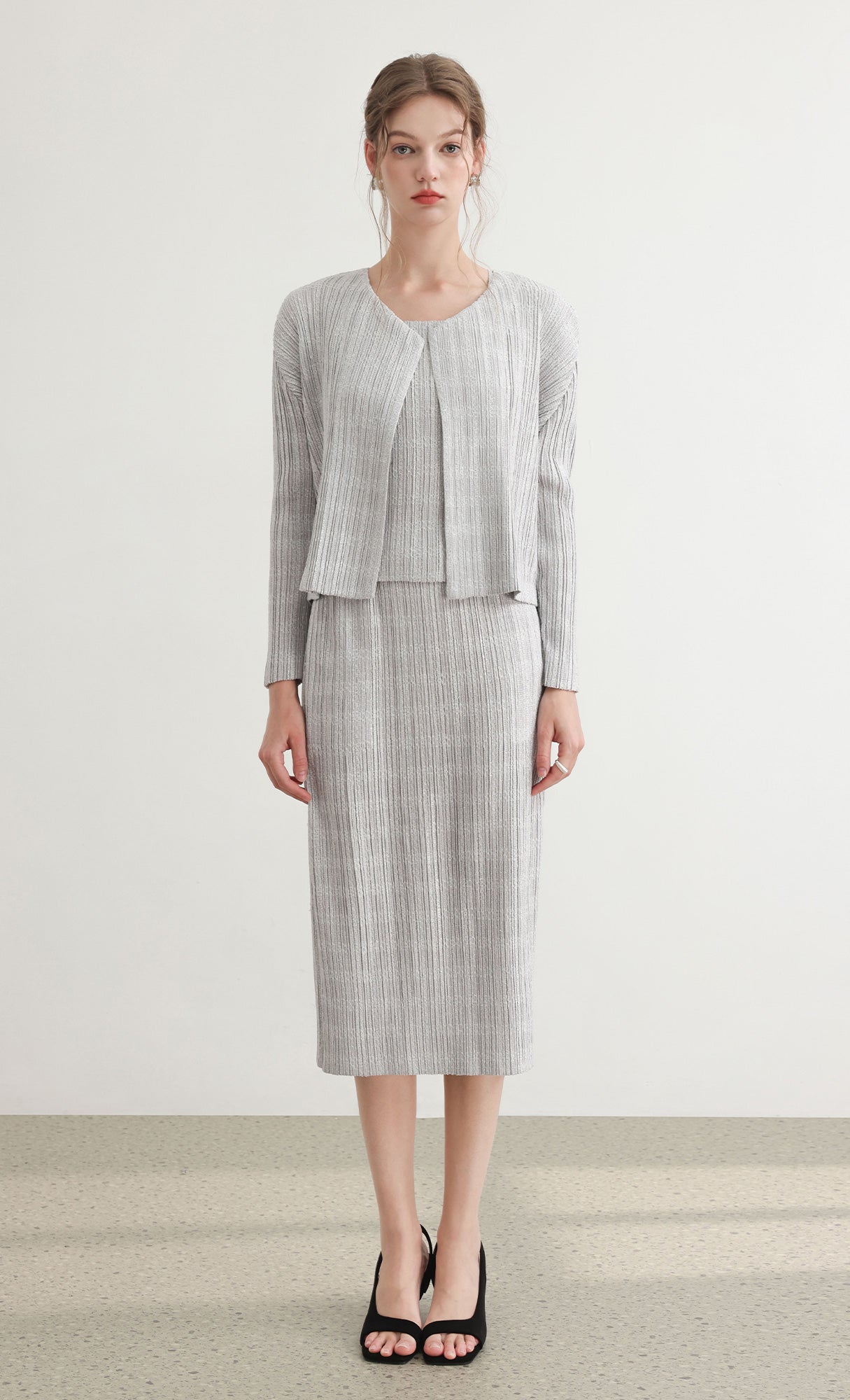 Tweed pleats cardigan_grey