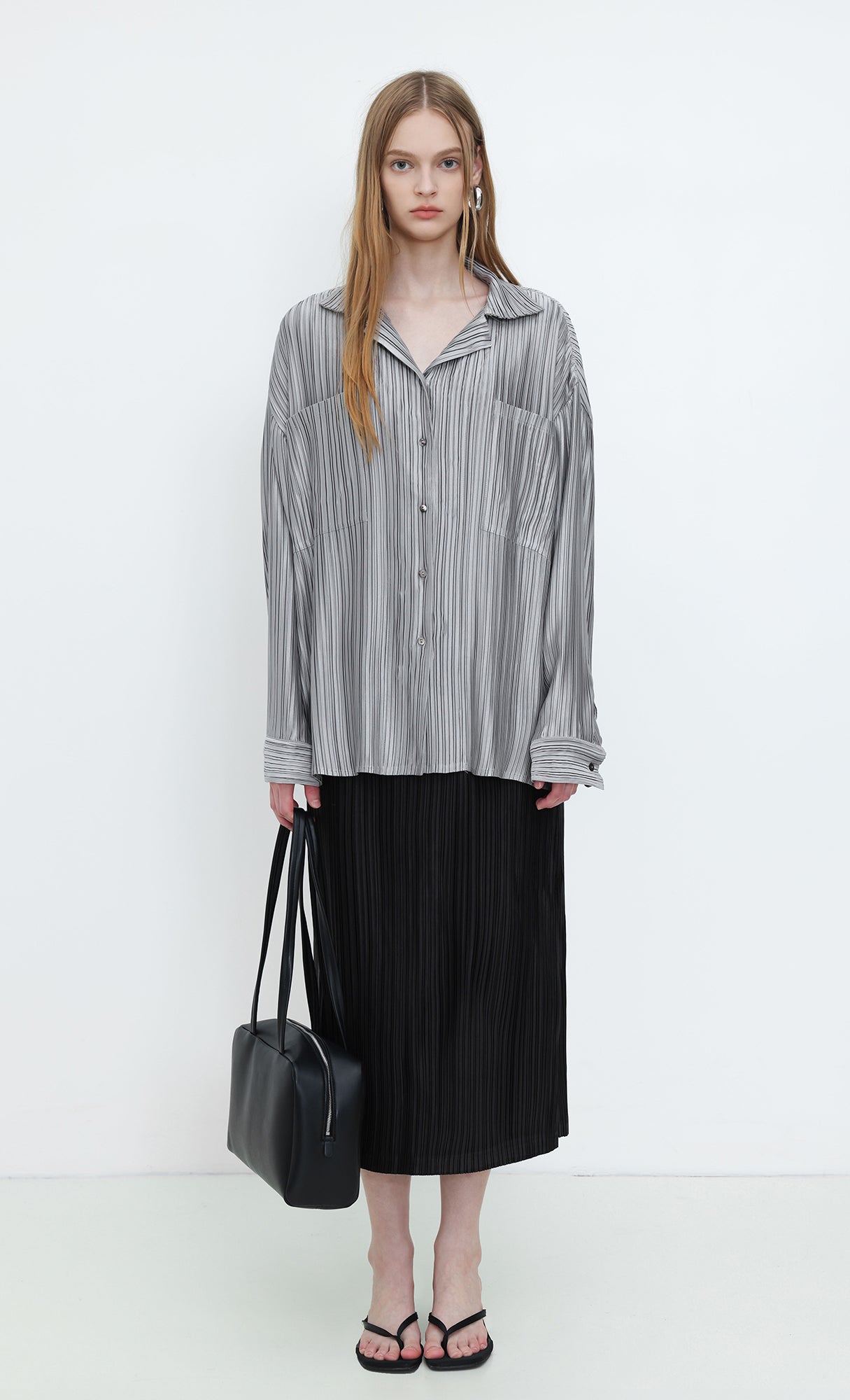 Core Satin Relaxed Shirt_Grey