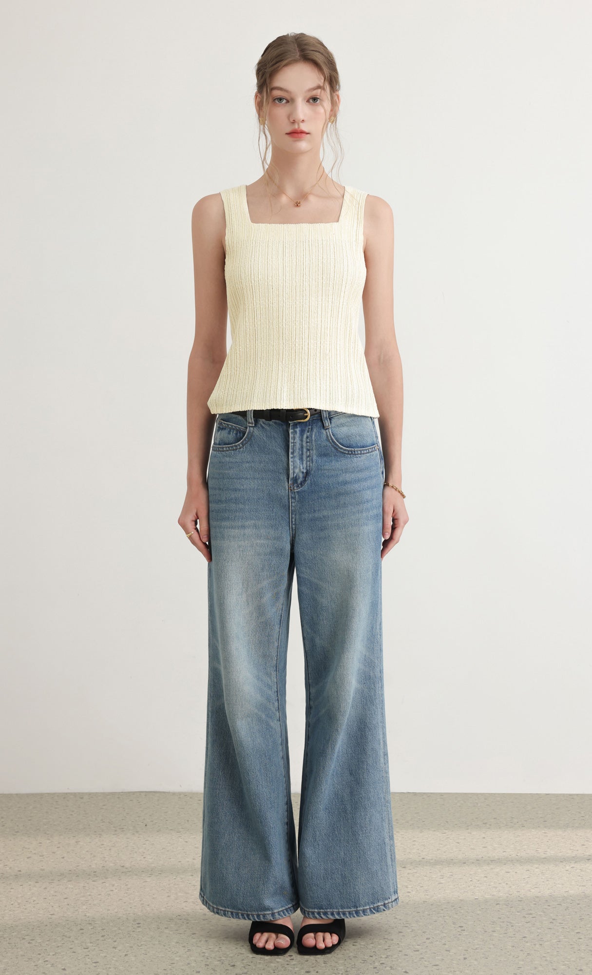 Tweed pleats top_ivory