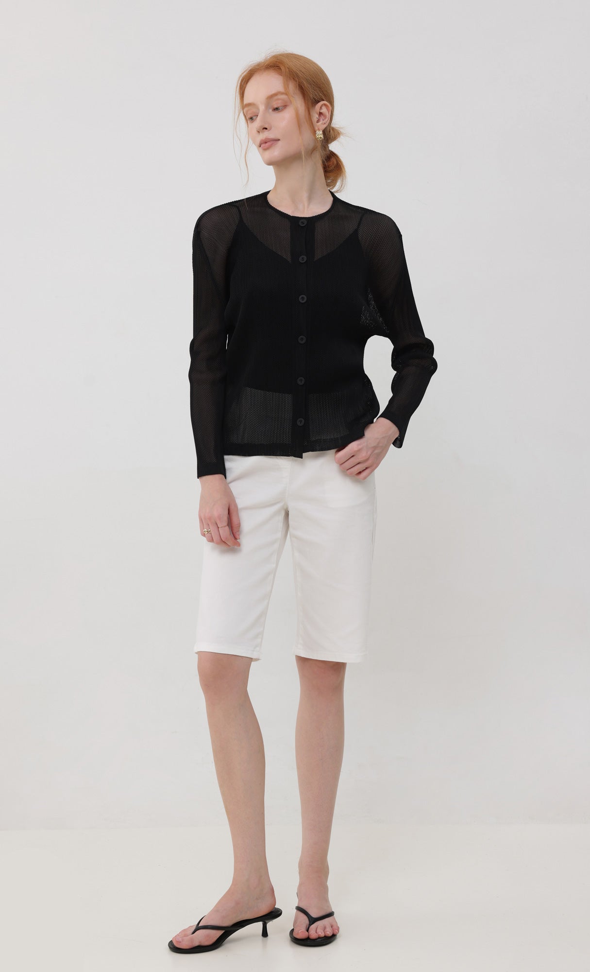 Sheer pleated cardigan_black