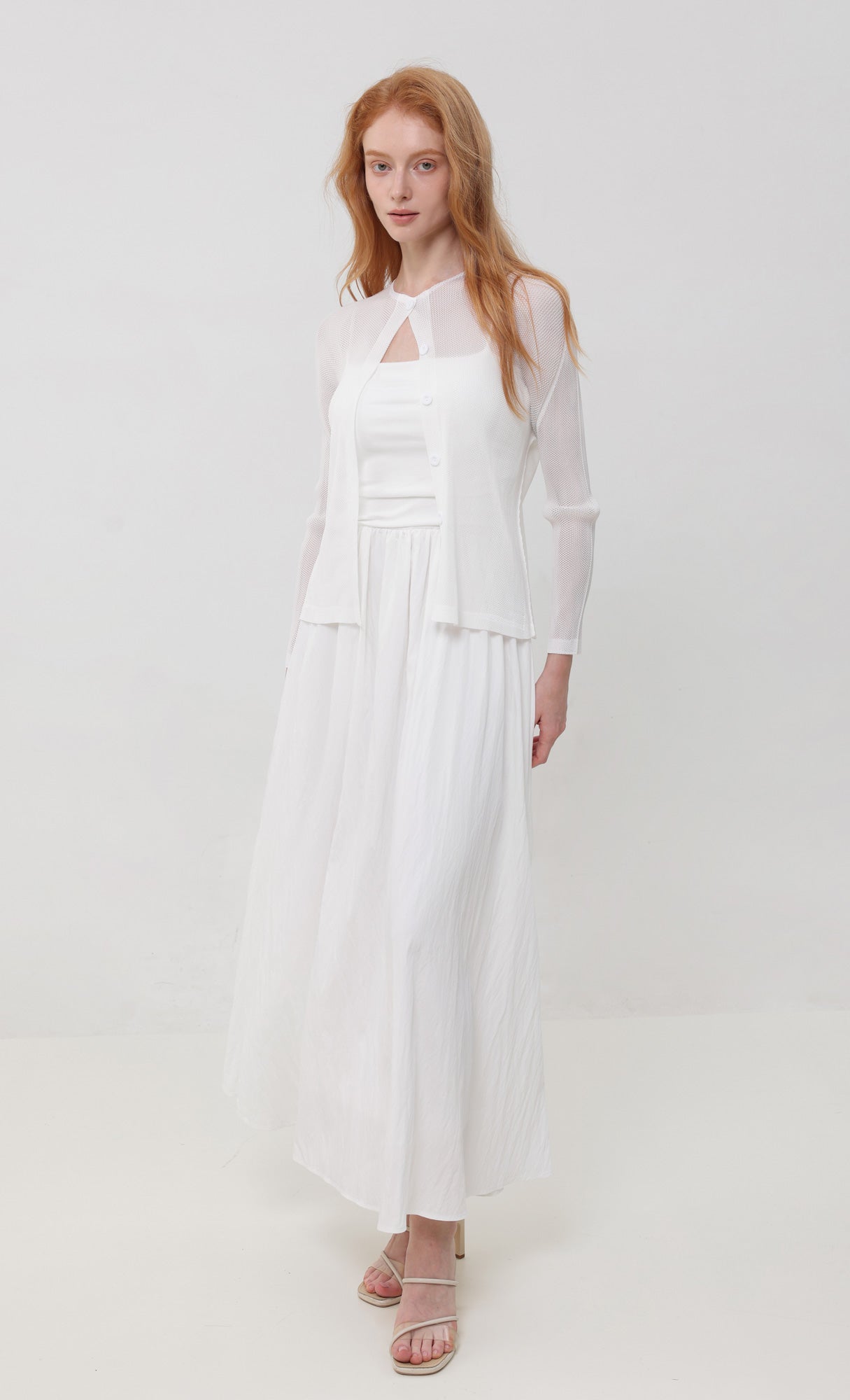 Sheer pleated cardigan_ivory