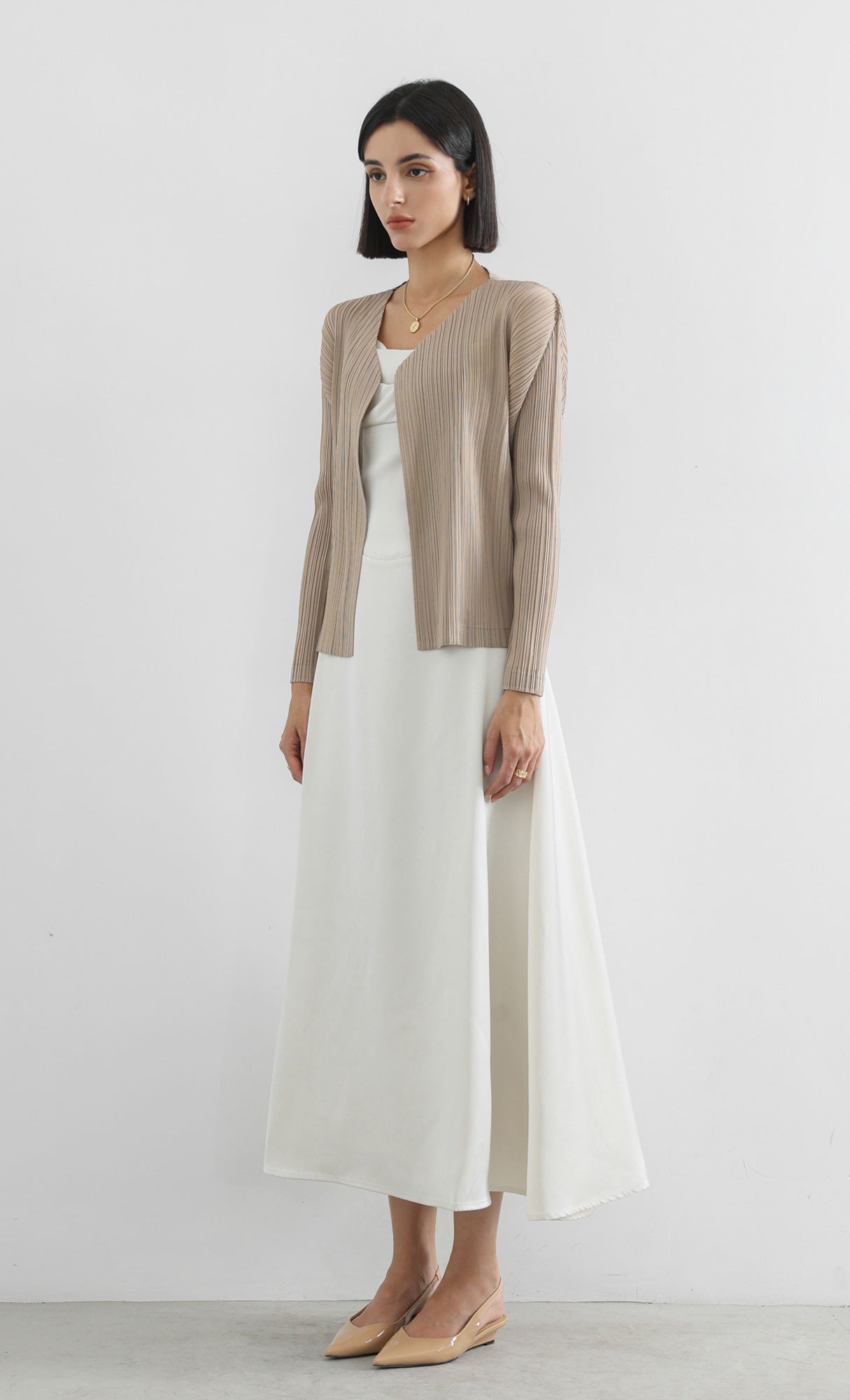 modi pleated cardigan_beige