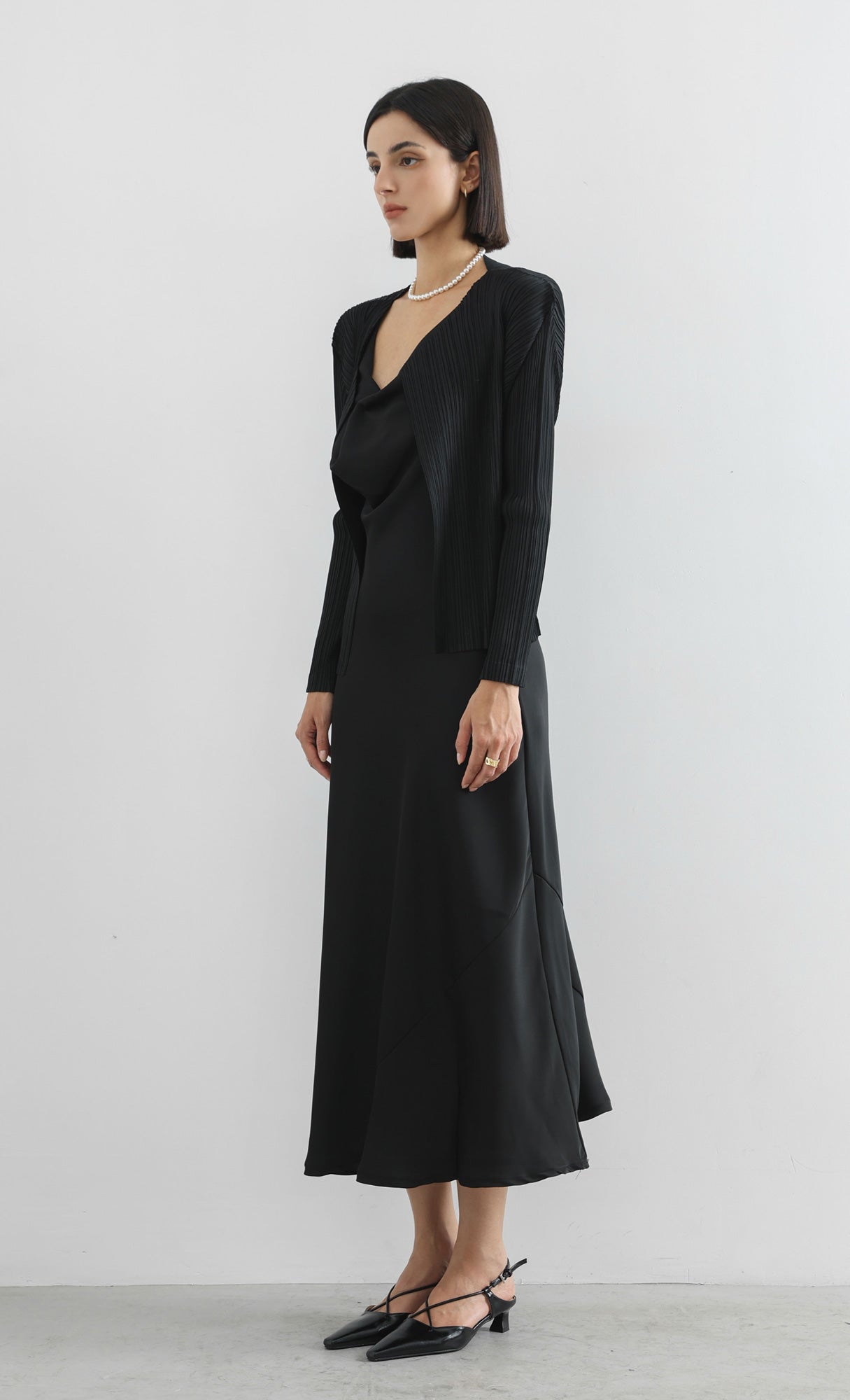 modi pleated cardigan_black
