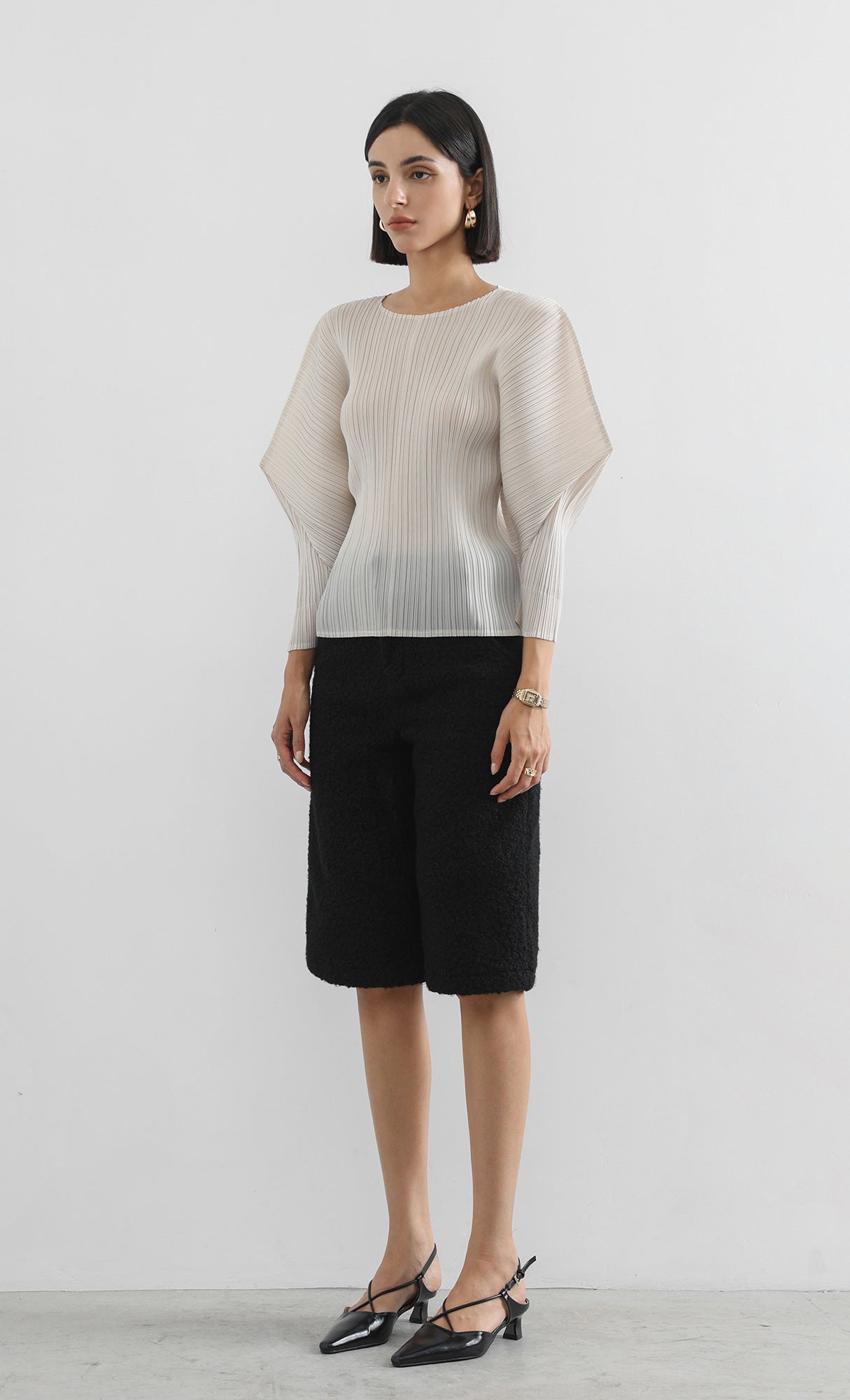 bloom pleated blouse_ivory
