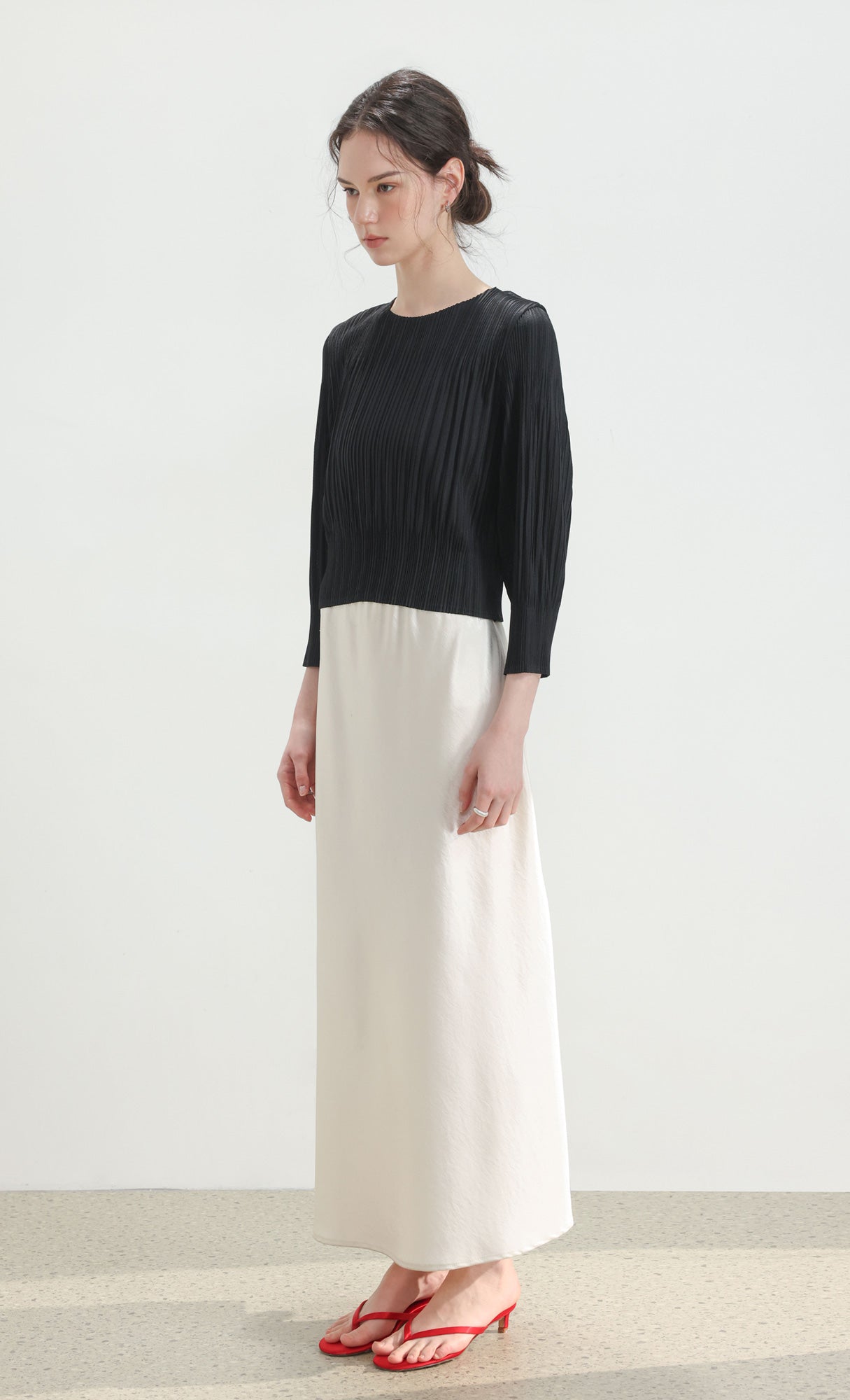 Leon pleated long-sleeve top_black