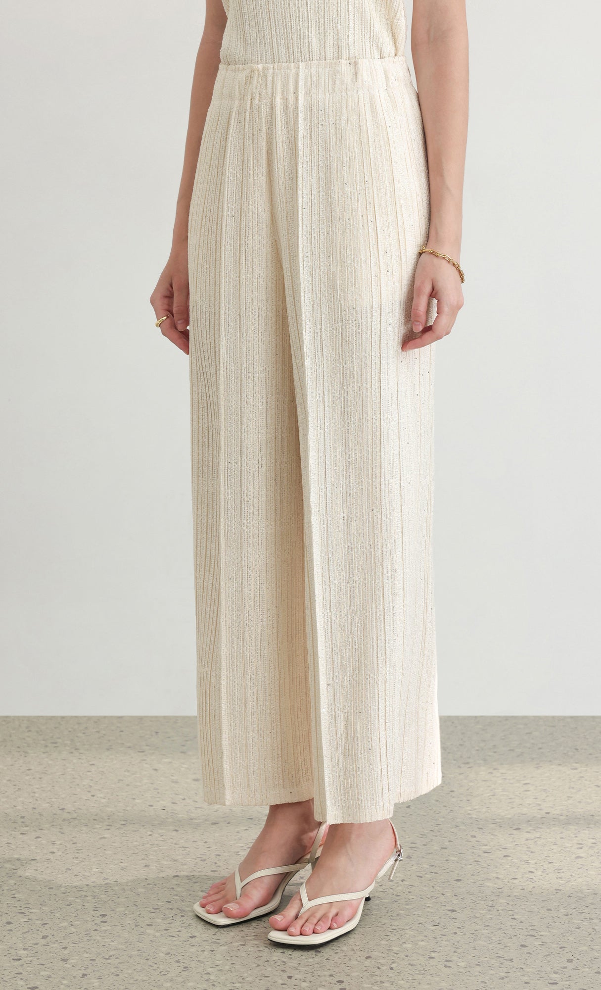 Tweed pleats pintuck pants_ivory