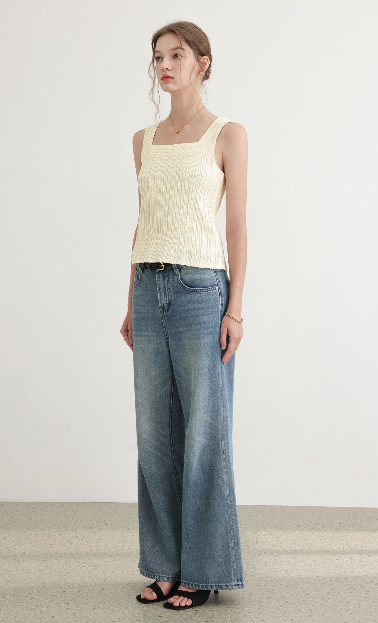 Tweed pleats top_ivory
