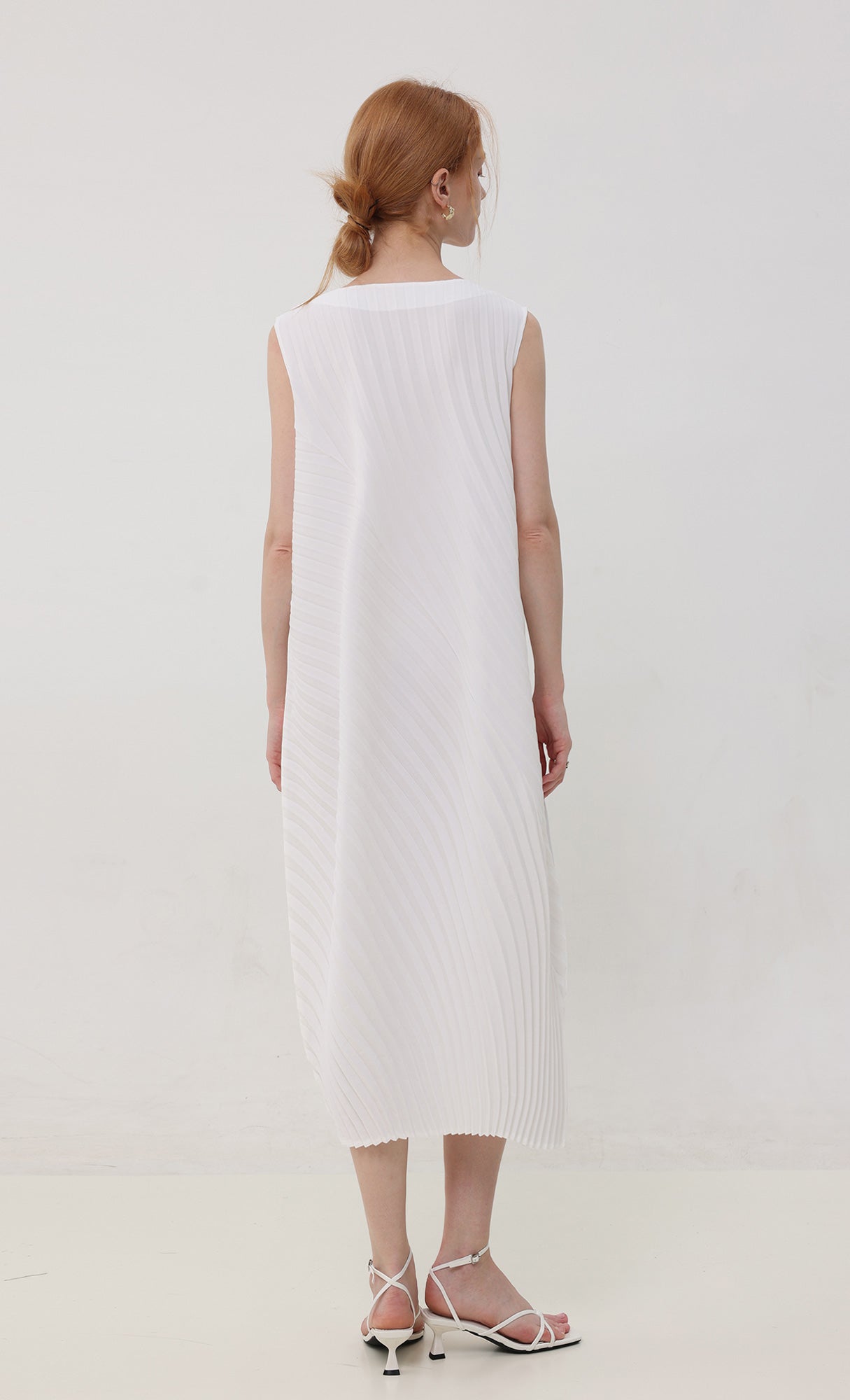 Twist pleated slip dress_white