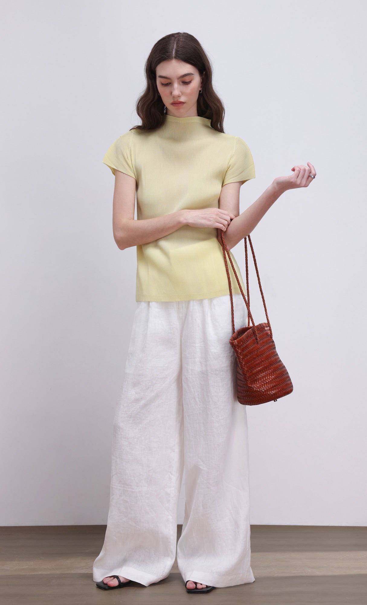 [Pouch SET] Stacy weaving leather shoulder bag_camel
