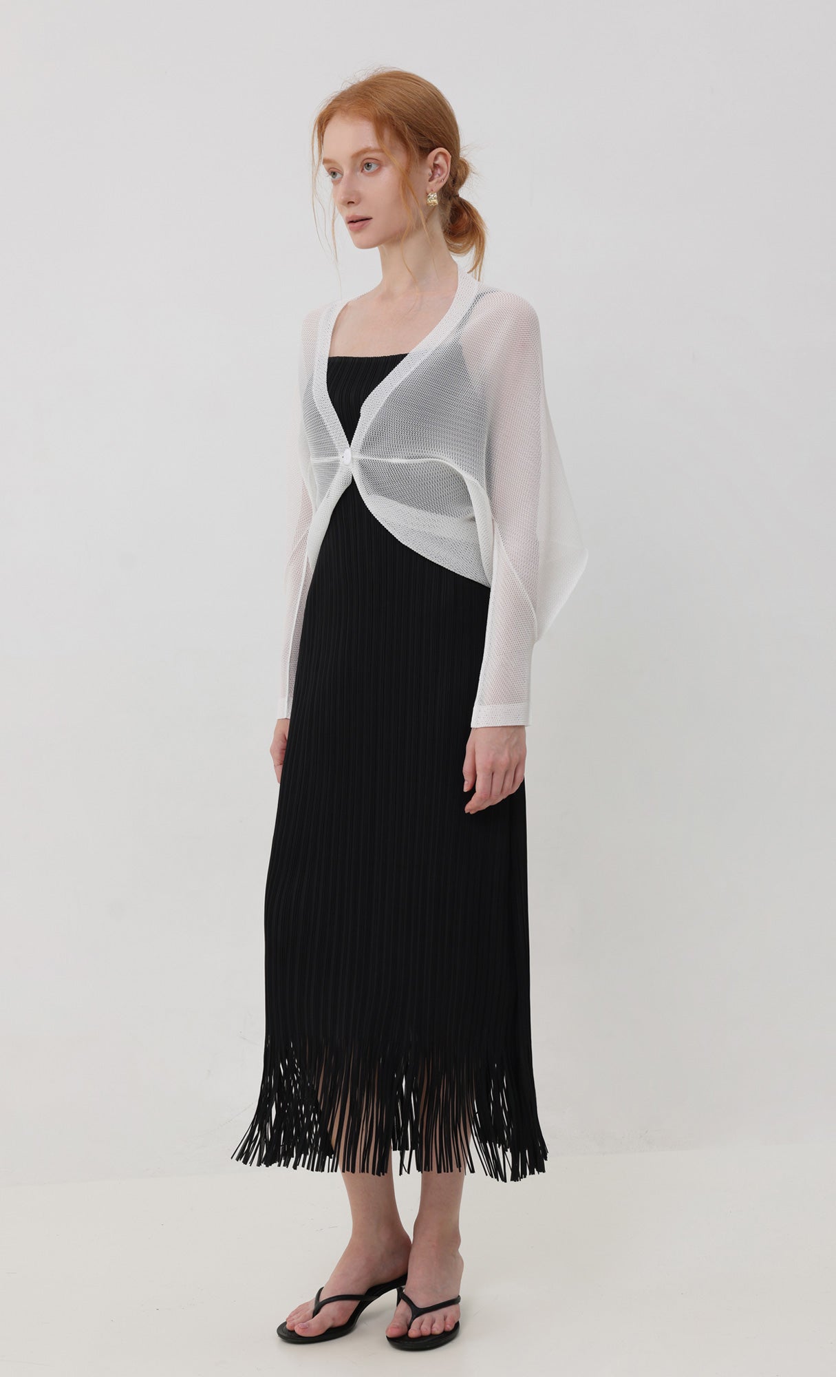 Lucid pleated mesh cardigan_ivory