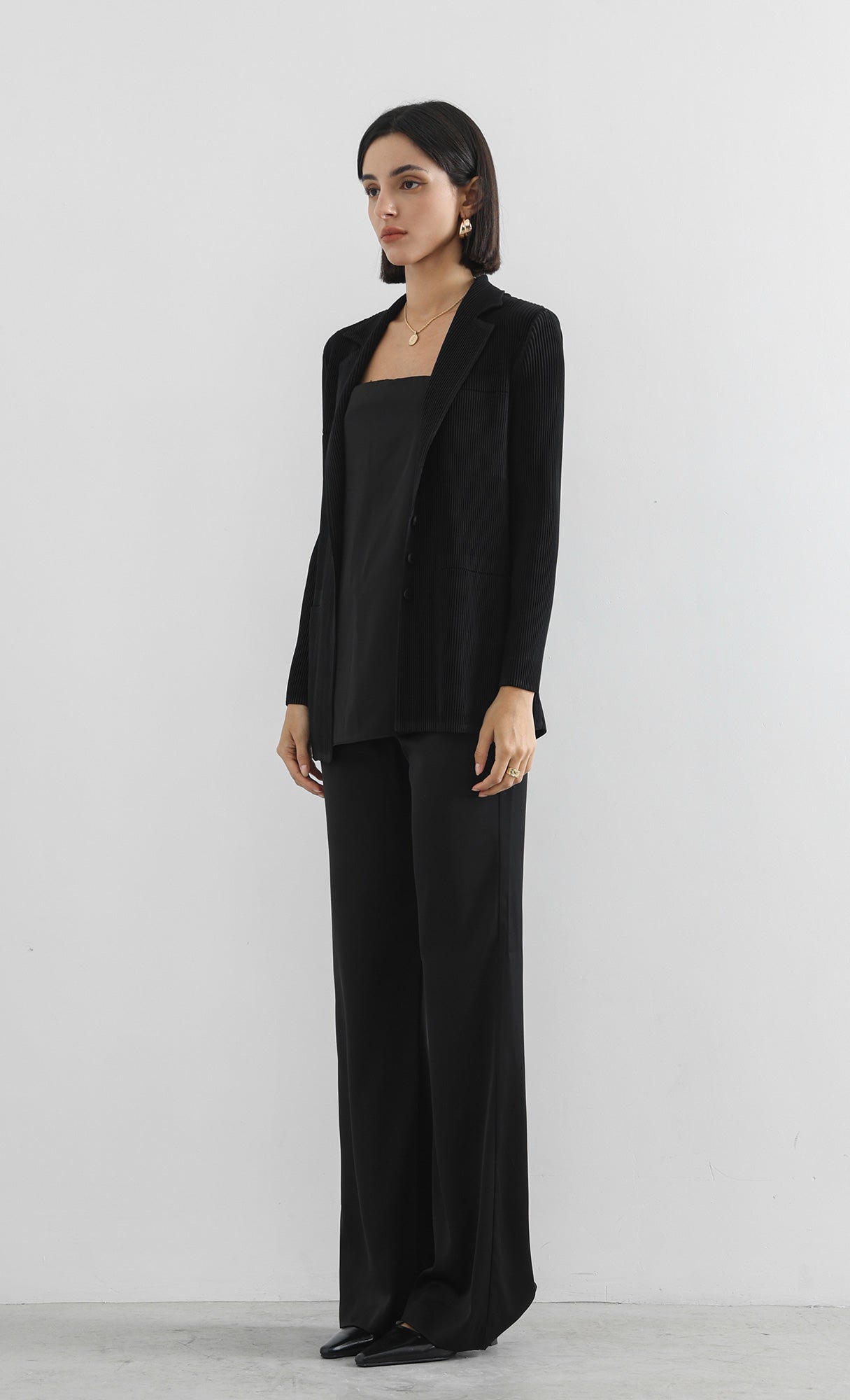 curve pleated set-up jacket_black