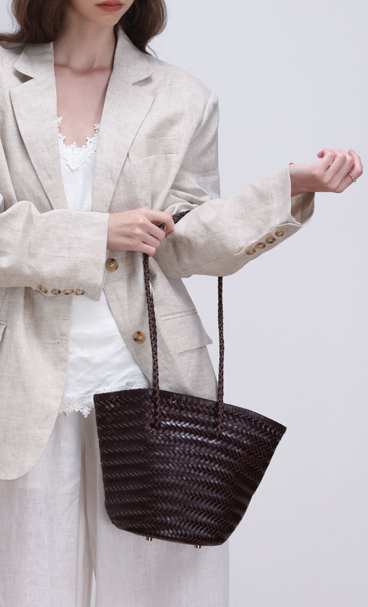 [Pouch SET] Stacy weaving leather shoulder bag_brown