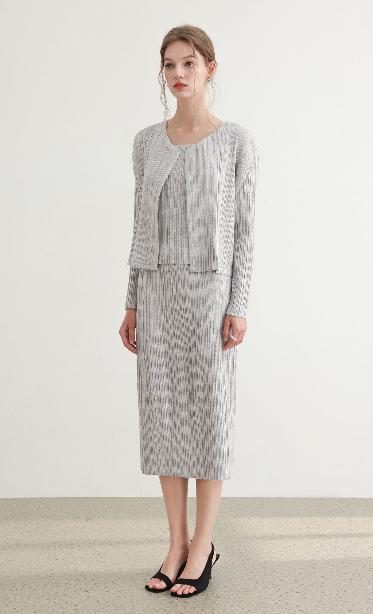Tweed pleats cardigan_grey