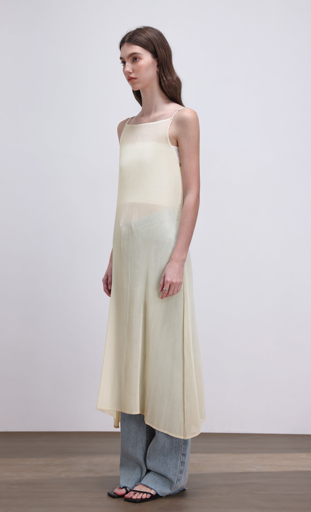 Sheer pleated layering dress_ivory