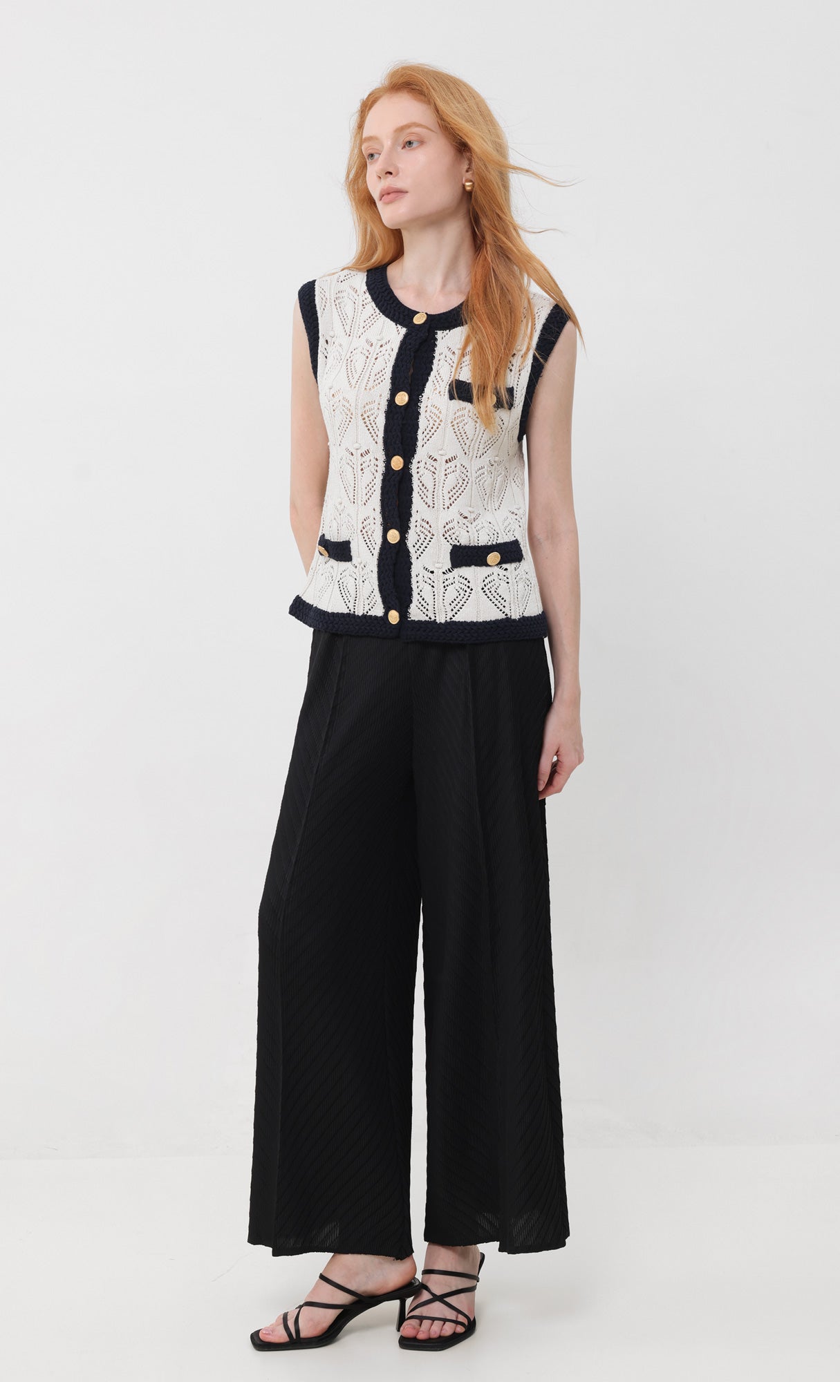 Flow pleated wide leg pants_black
