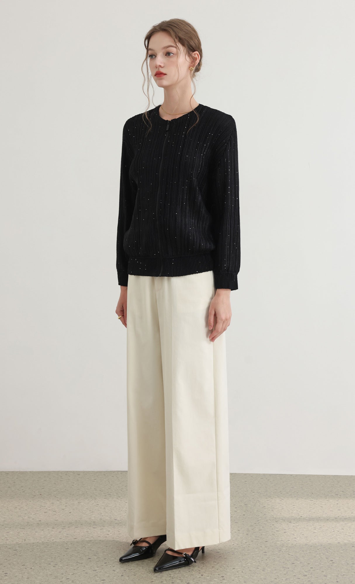 Tweed pleats blouson jumper_black