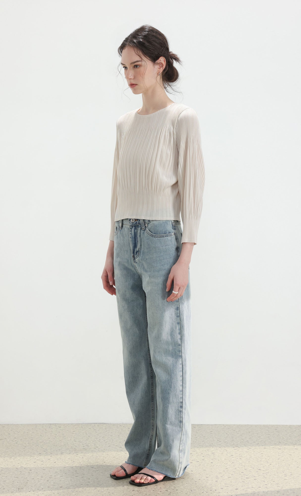 Leon pleated long-sleeve top_ivory
