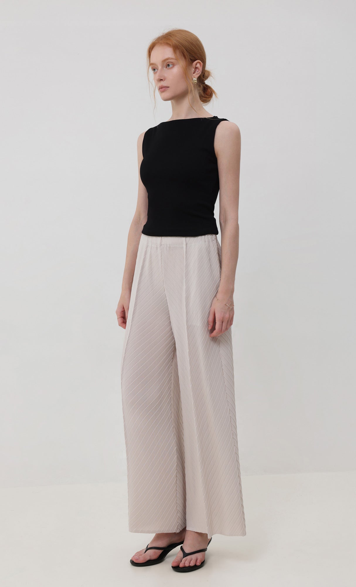 Flow pleated wide leg pants_lightbeige