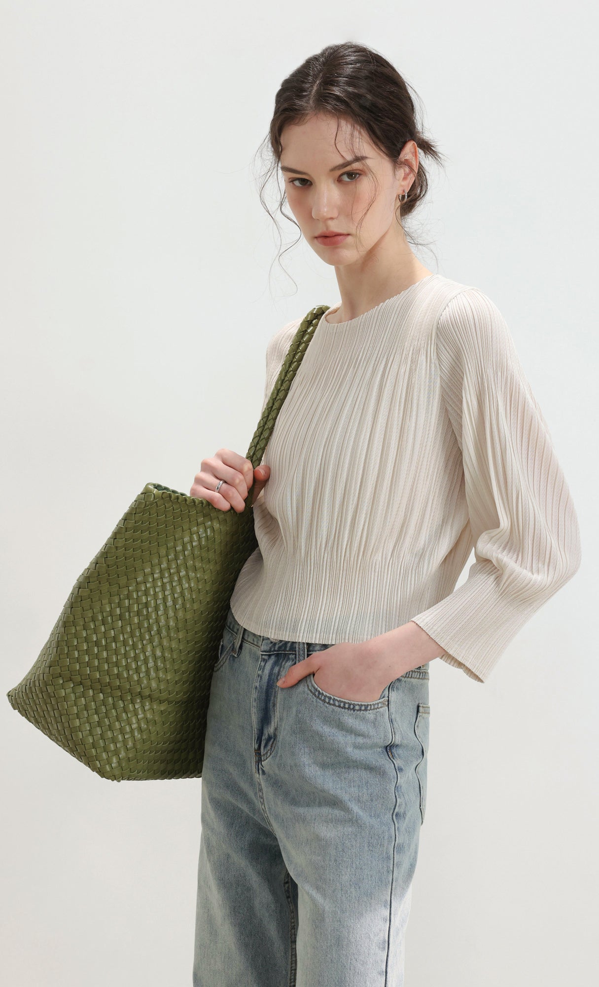 Ena weaving shopper bag_green