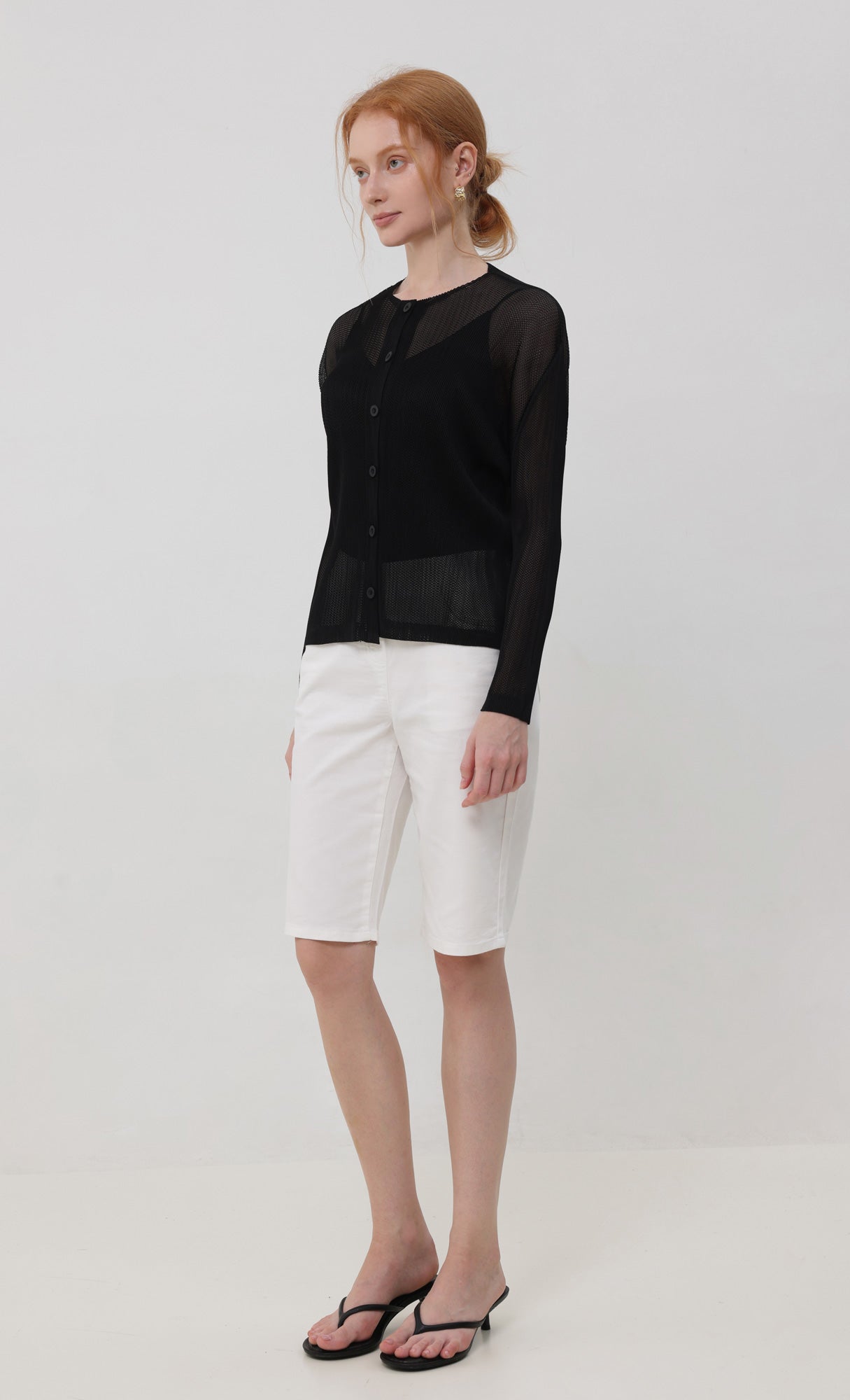 Sheer pleated cardigan_black