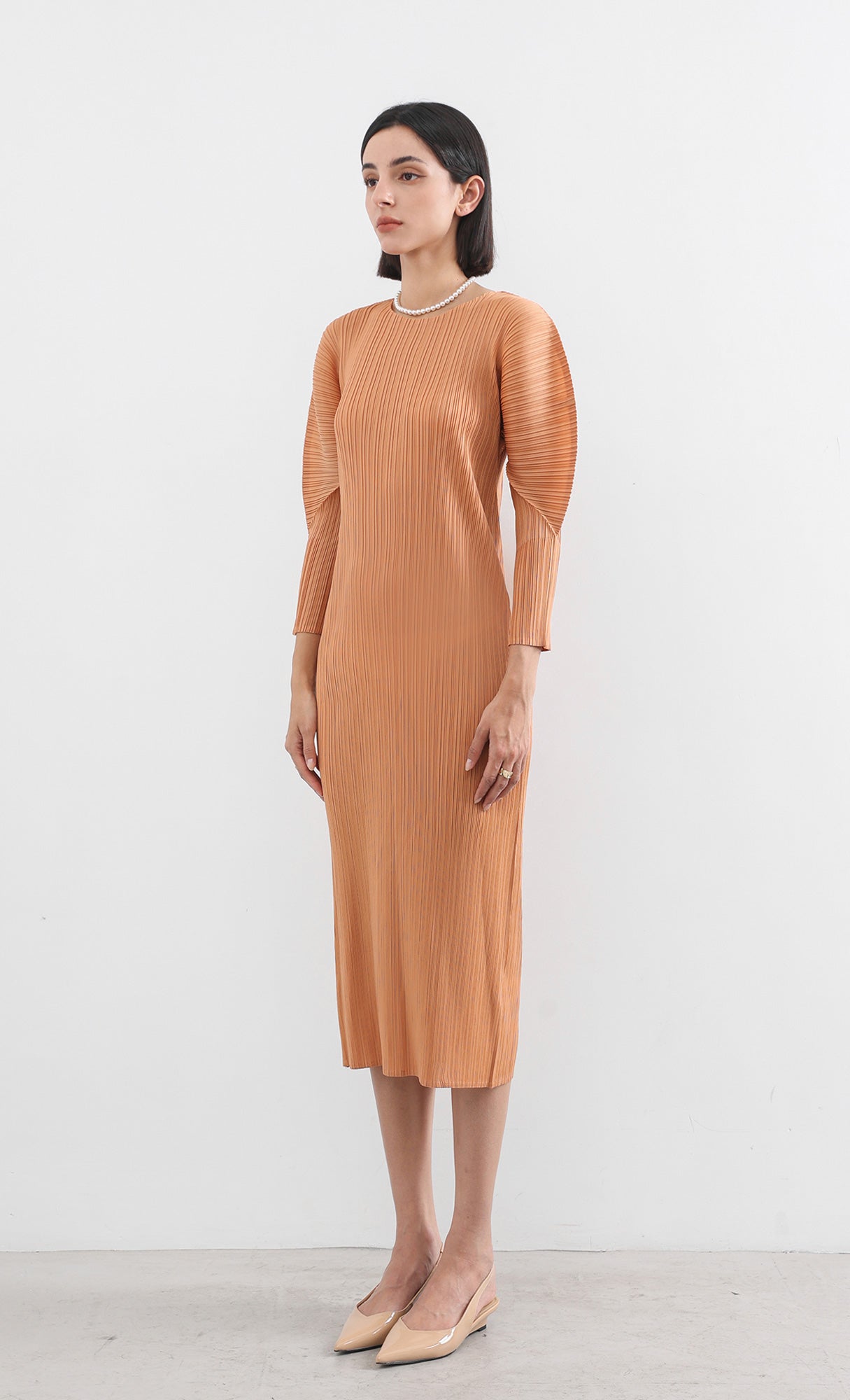 arc pleated dress_orange