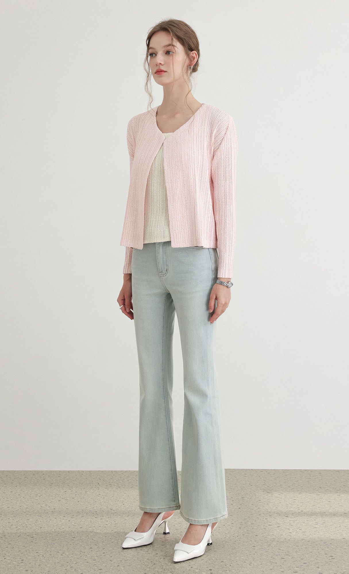 Tweed pleats cardigan_pink