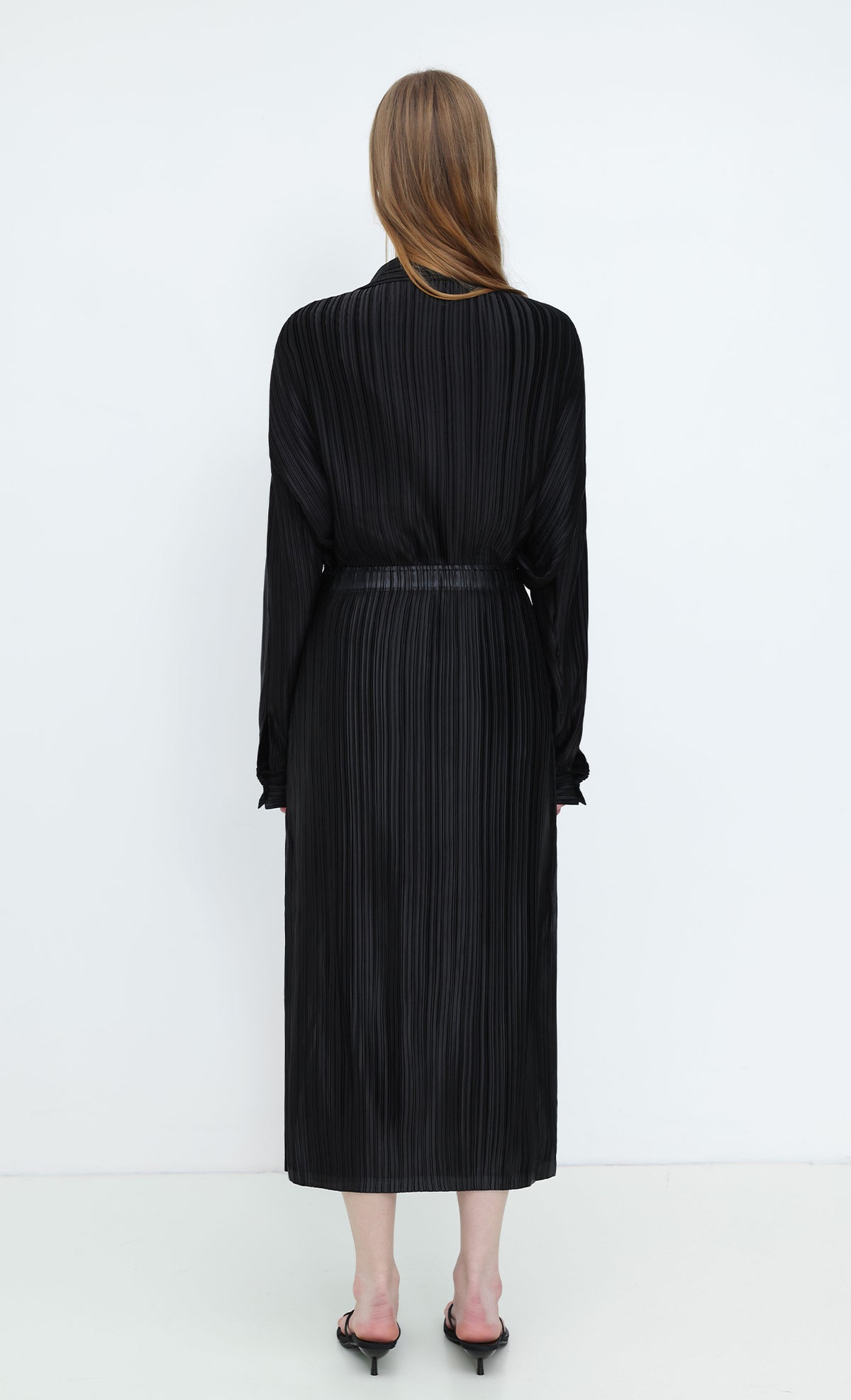 Core Satin Pleated Skirt_Black