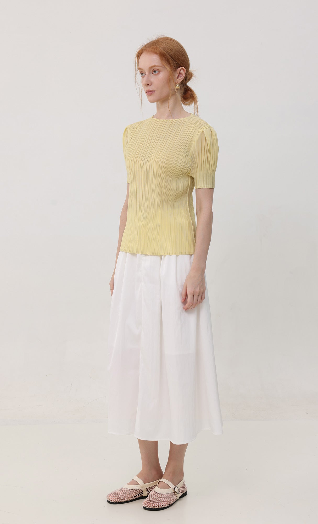 Mellow pleated half sleeve top_yellow