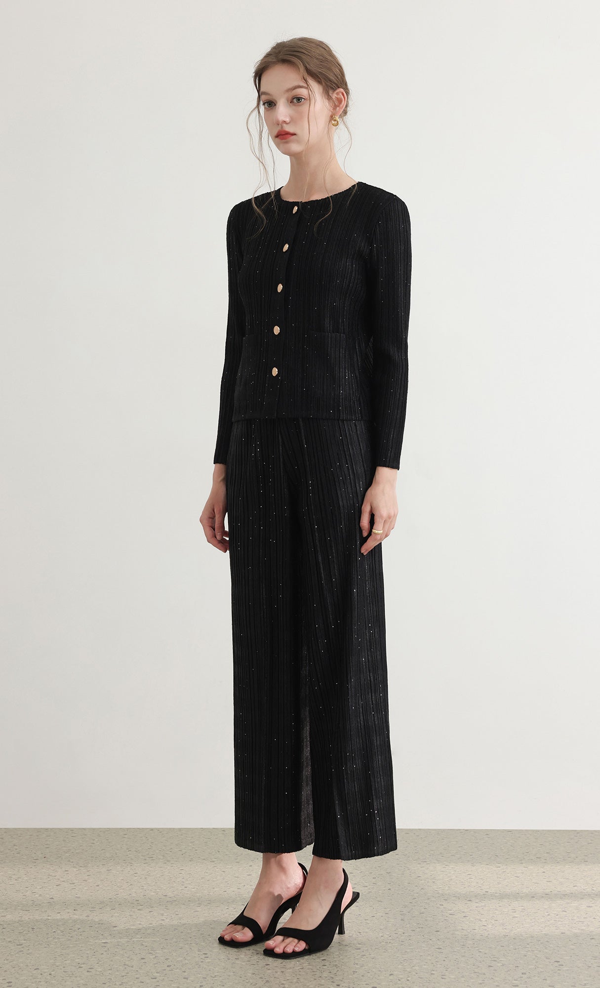 Tweed pleats pintuck pants_black