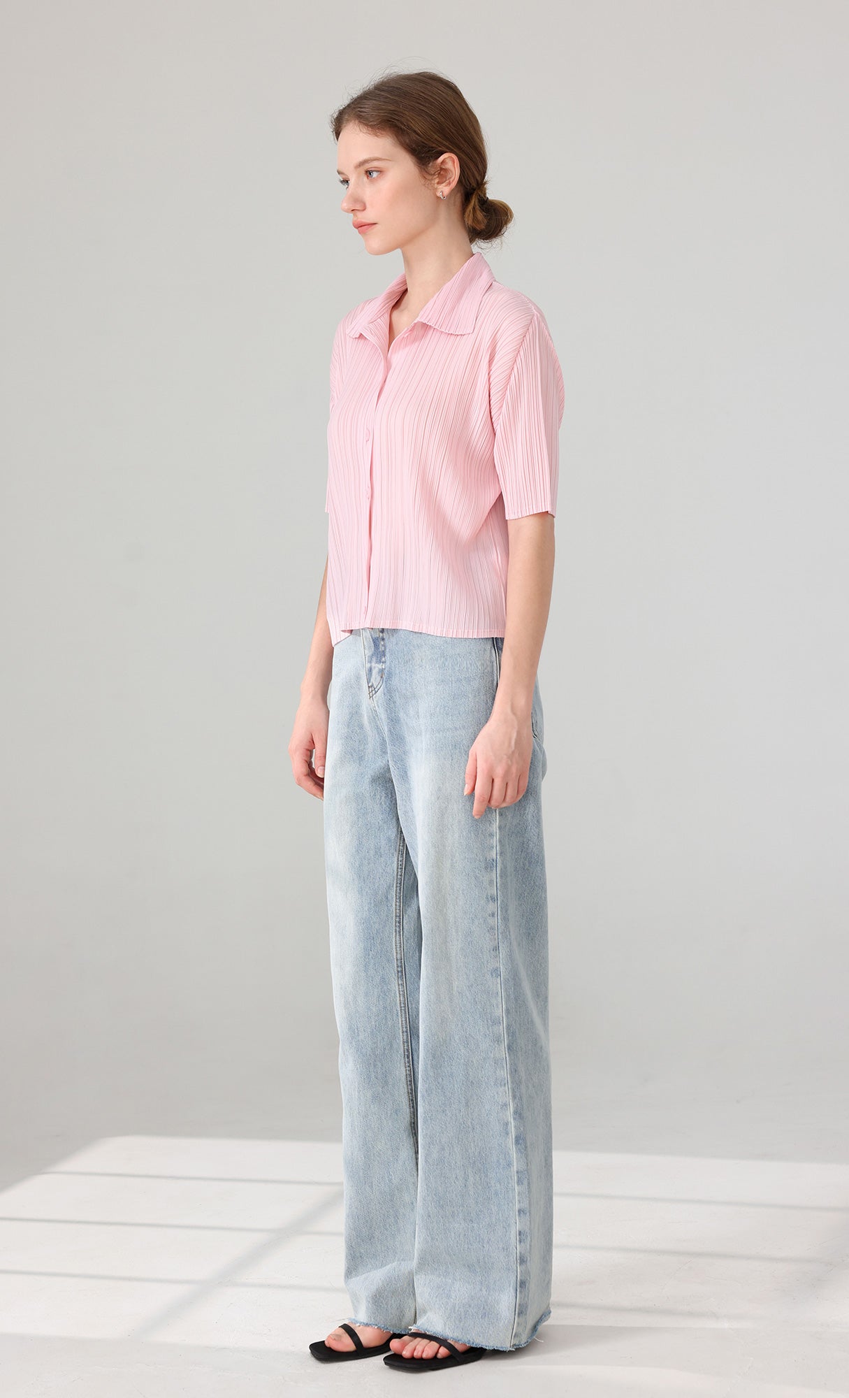 Palette collard pleated shirts_pink