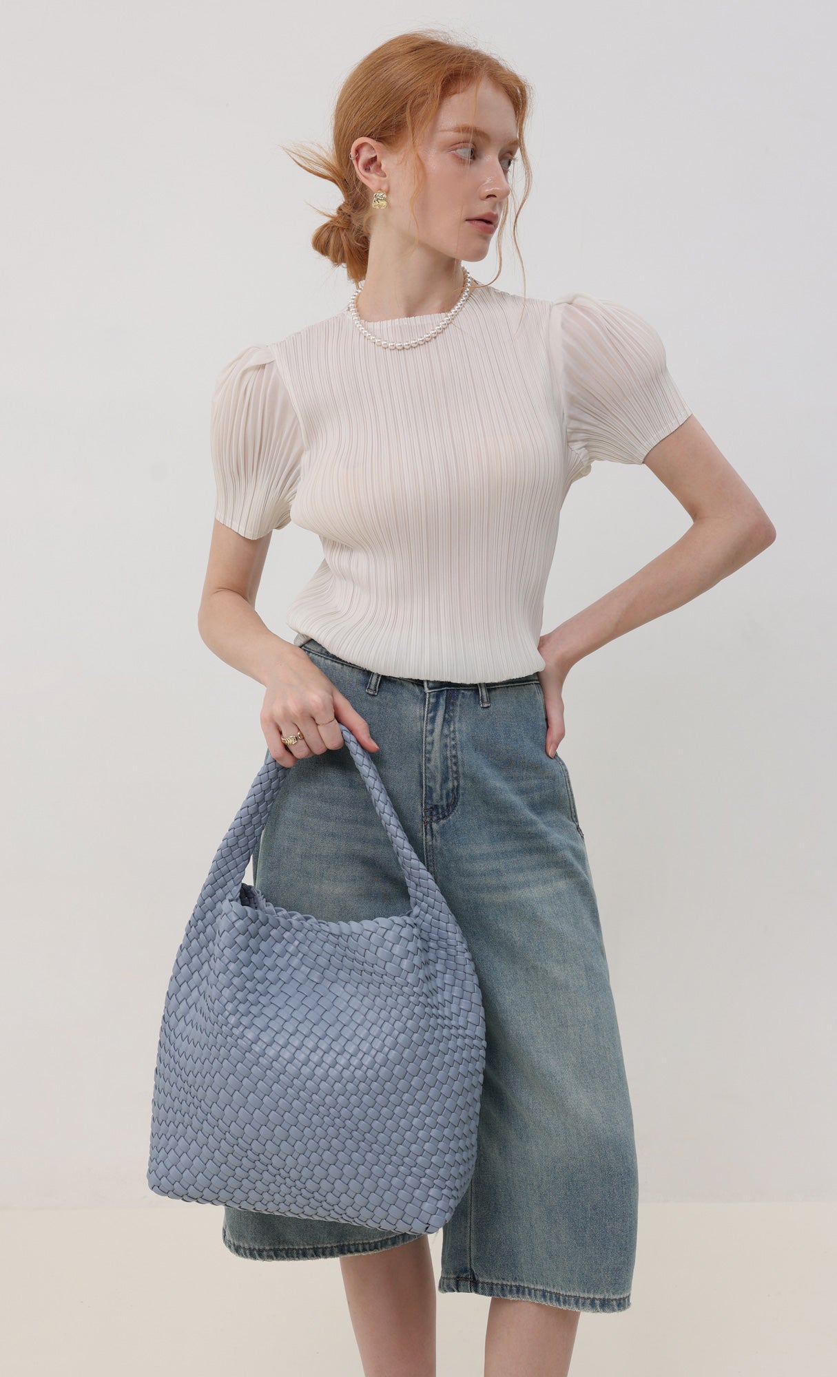 Color weaving hobo bag_skyblue