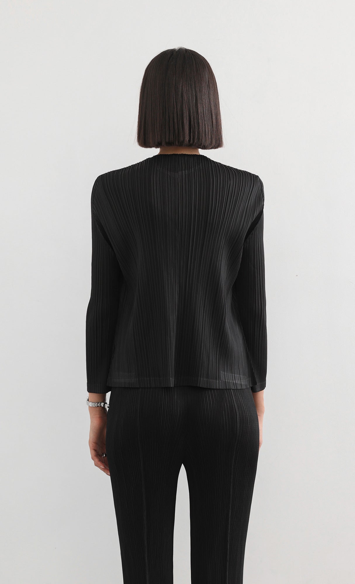 button basic pleated cardigan_black