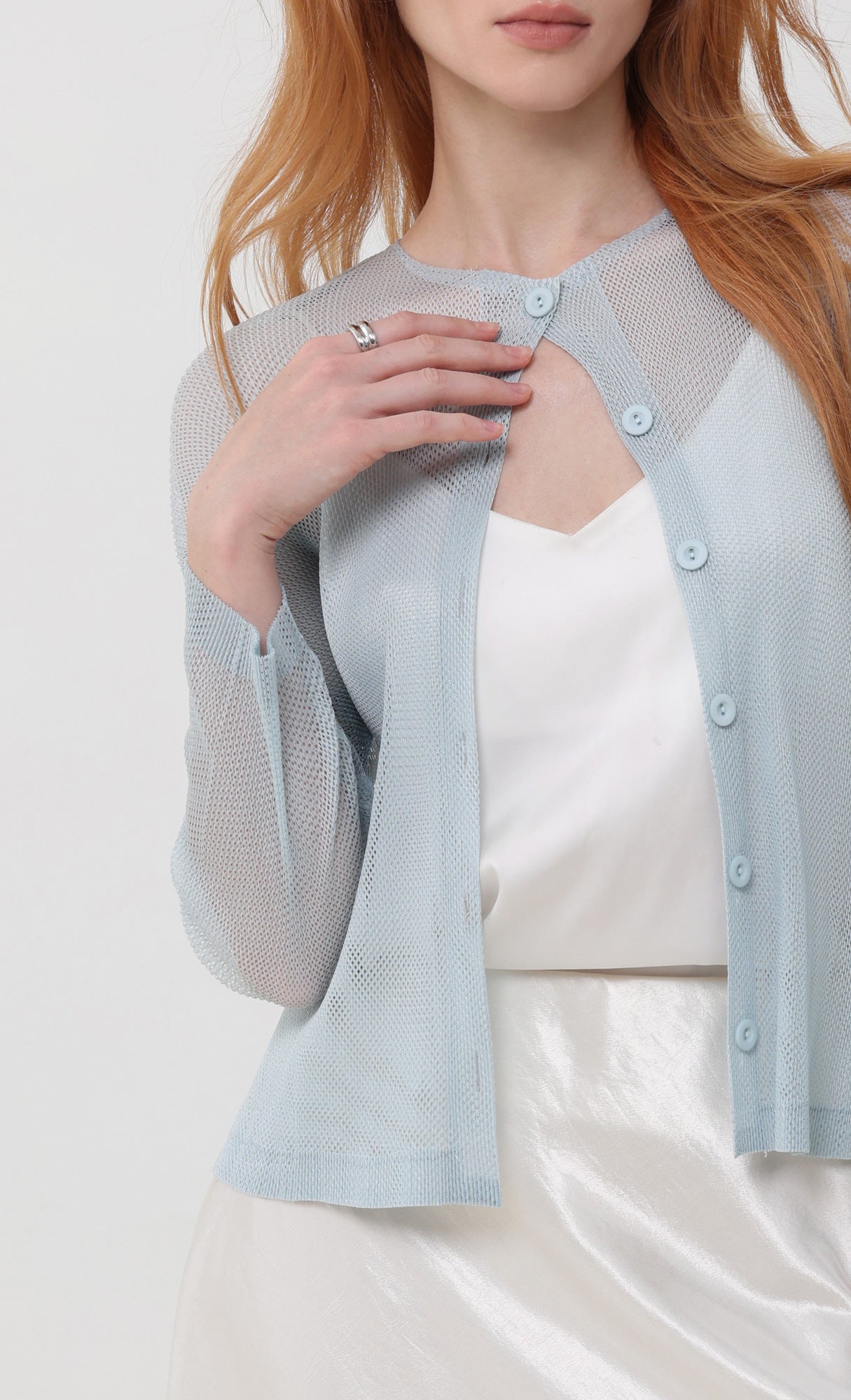 Sheer pleated cardigan_skyblue